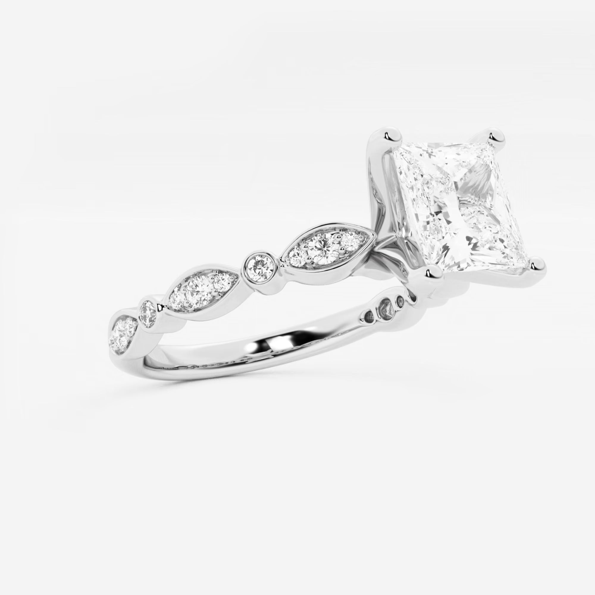 Princess Cut Lab-Grown Diamond Engagement Ring with Marquise & Round Accent Diamonds