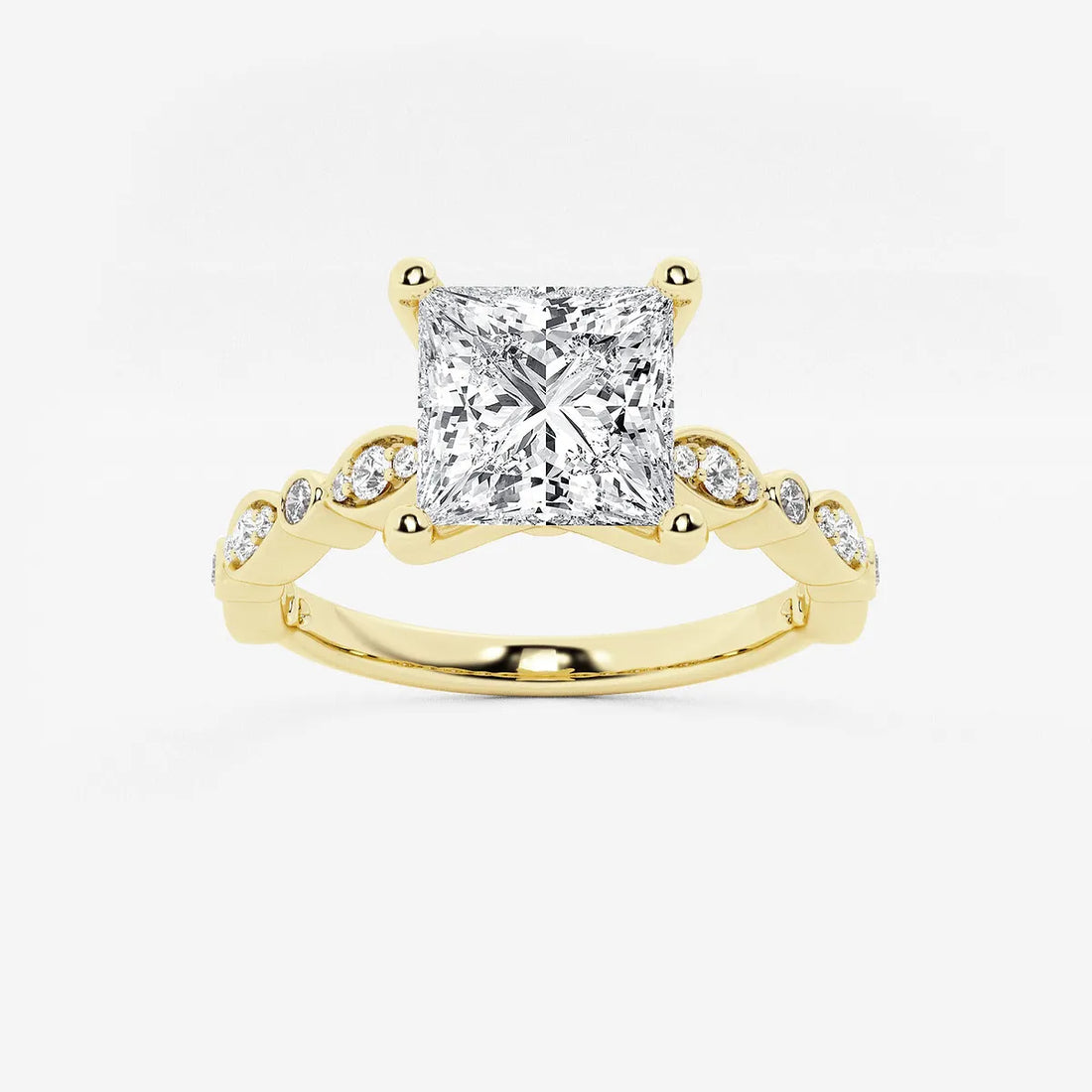 Princess Cut Lab-Grown Diamond Engagement Ring with Marquise & Round Accent Diamonds