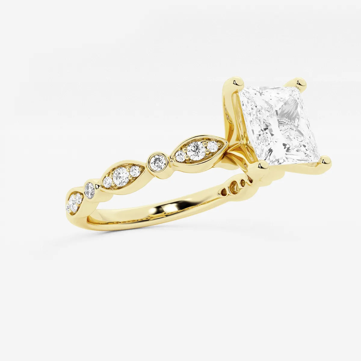 Princess Cut Lab-Grown Diamond Engagement Ring with Marquise & Round Accent Diamonds