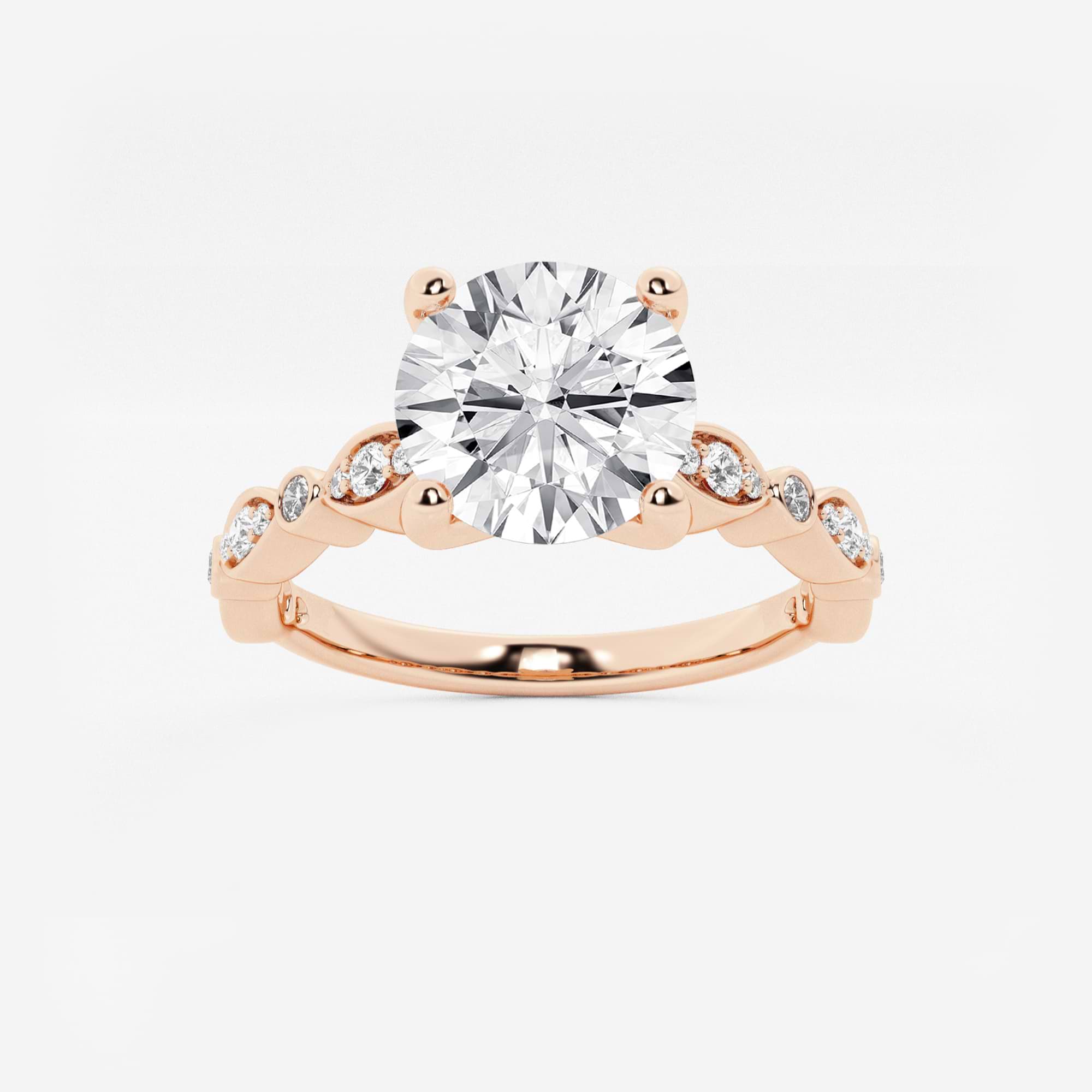 Scalloped Diamond Engagement Ring in White Gold with Round Brilliant Center Stone