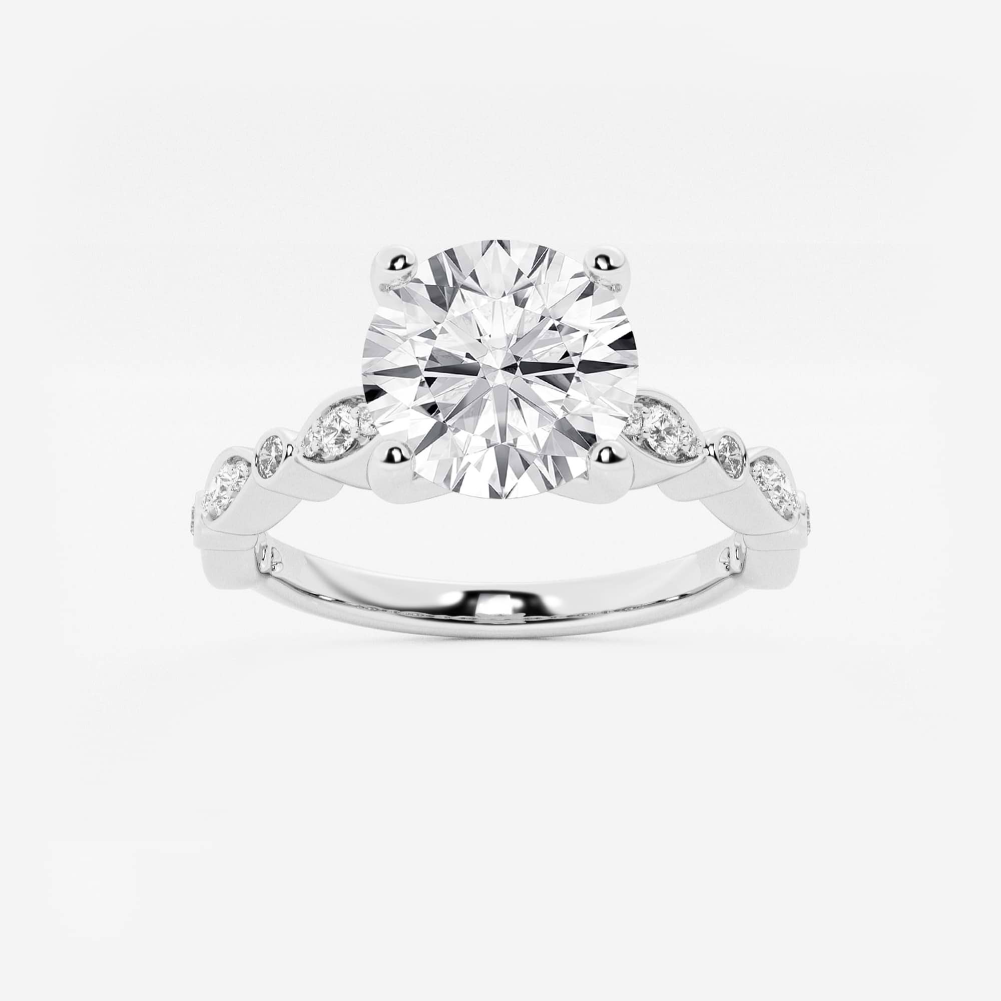Scalloped Diamond Engagement Ring in White Gold with Round Brilliant Center Stone