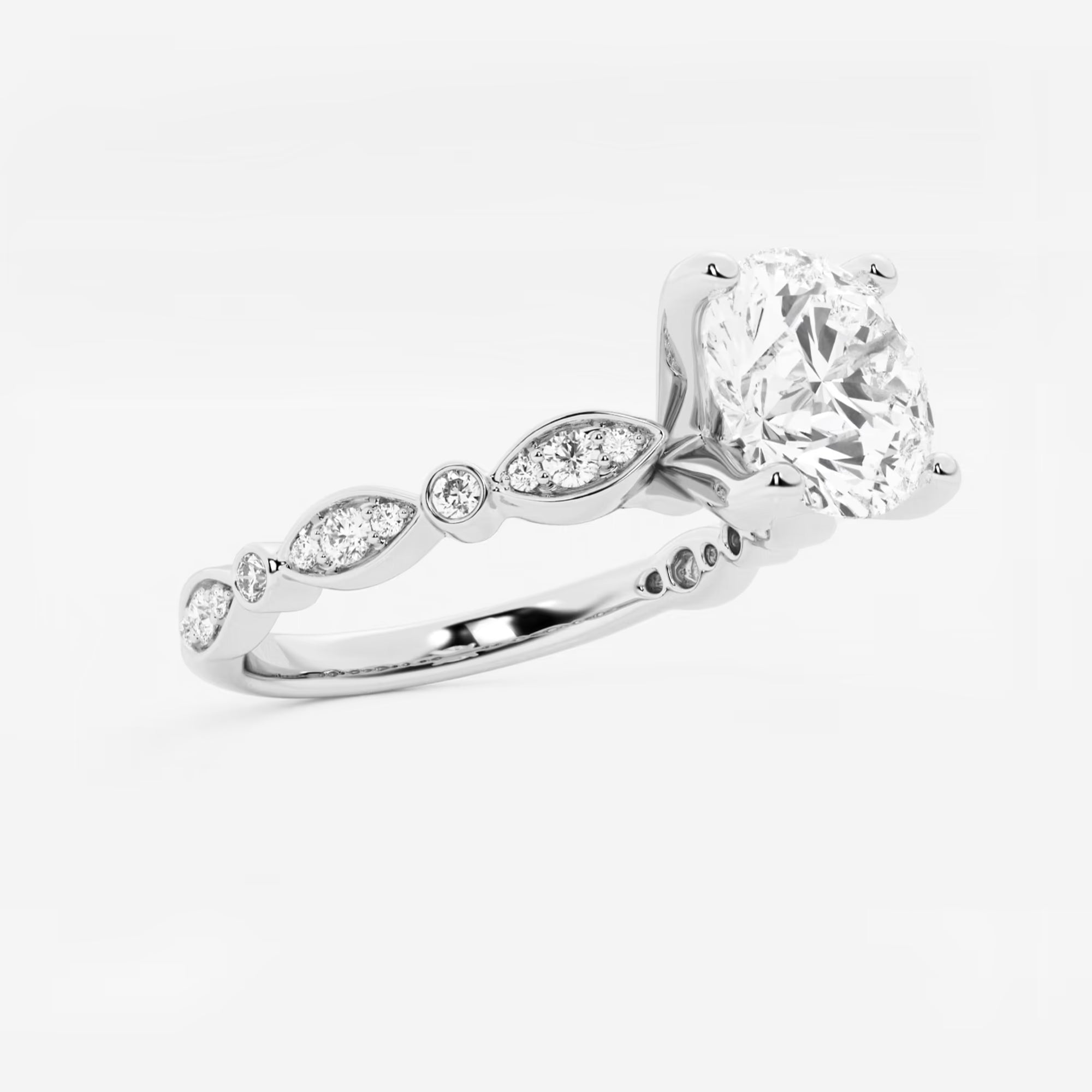 Scalloped Diamond Engagement Ring in White Gold with Round Brilliant Center Stone