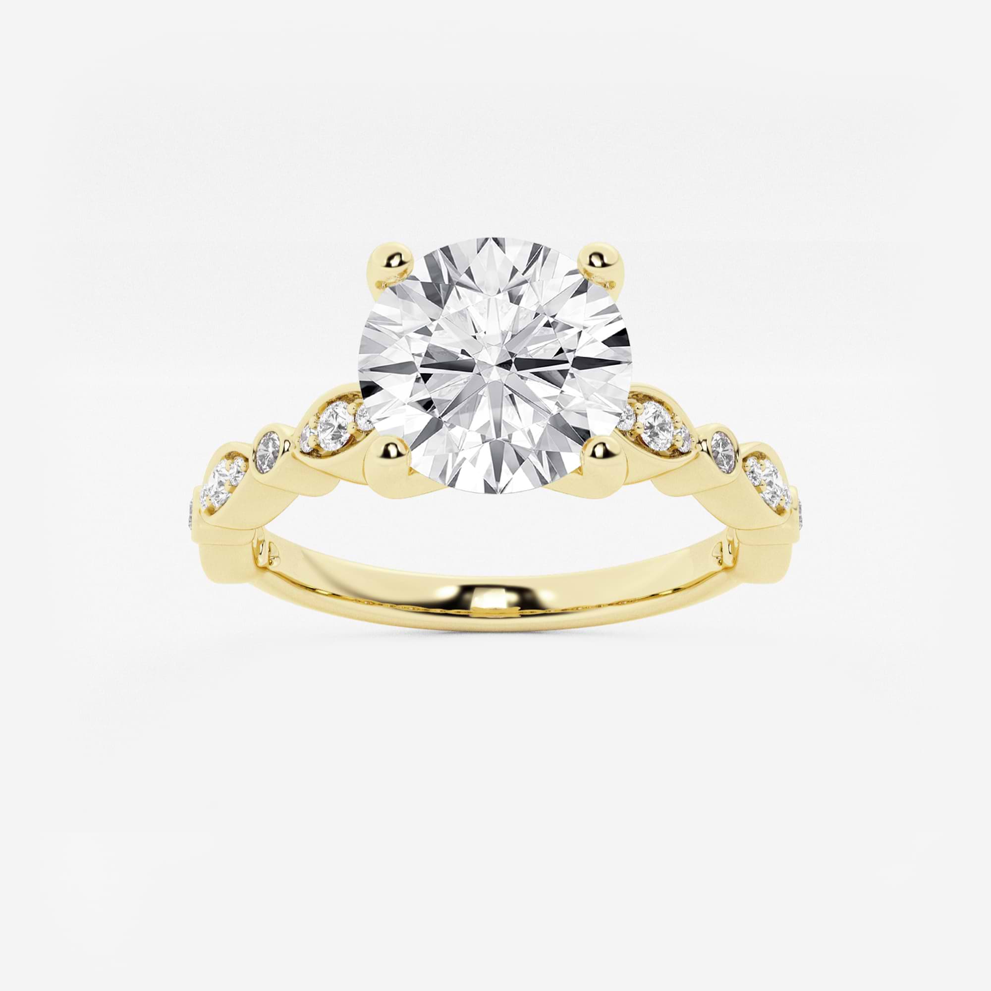Scalloped Diamond Engagement Ring in White Gold with Round Brilliant Center Stone