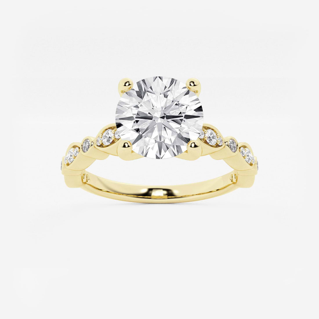 Scalloped Diamond Engagement Ring in White Gold with Round Brilliant Center Stone