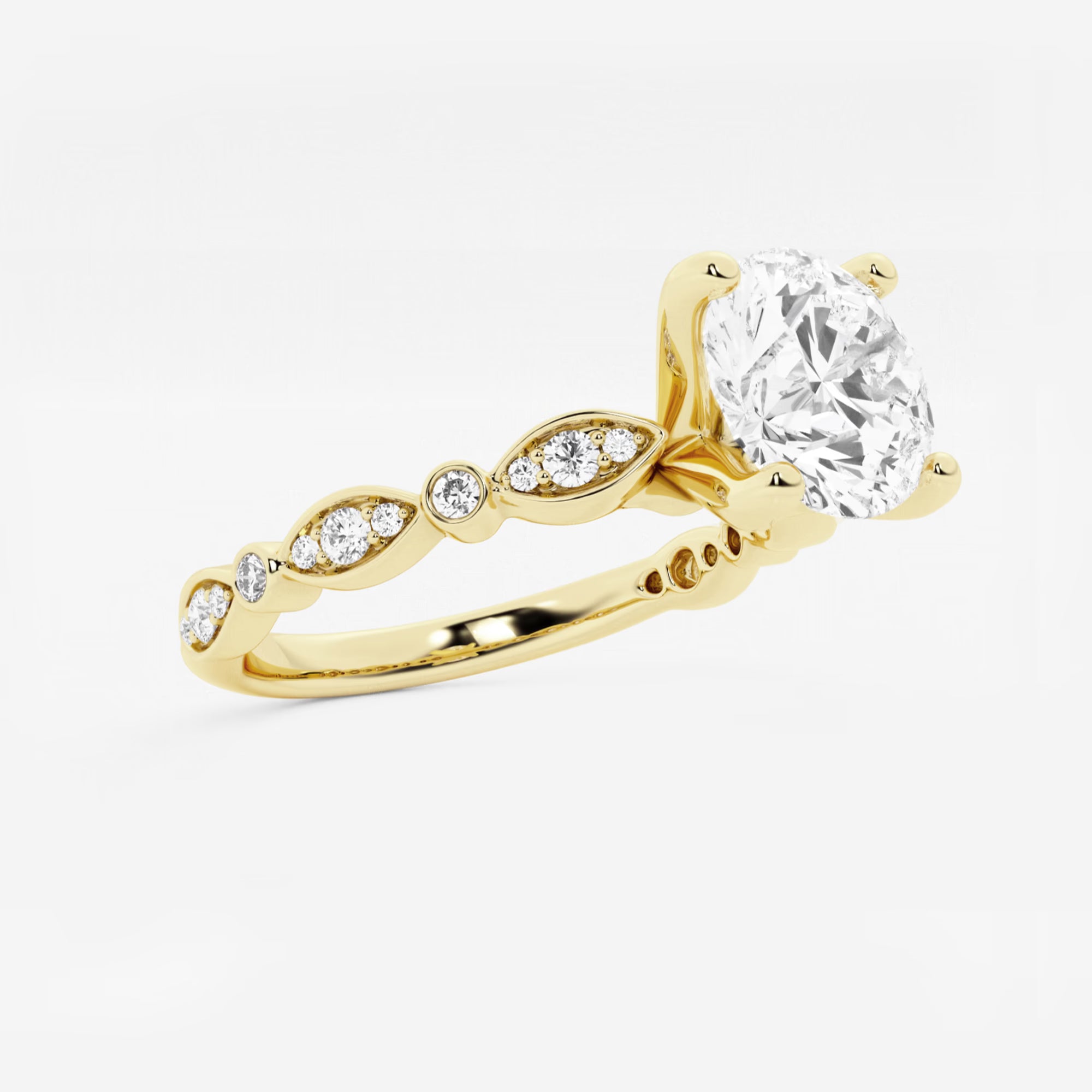Scalloped Diamond Engagement Ring in White Gold with Round Brilliant Center Stone