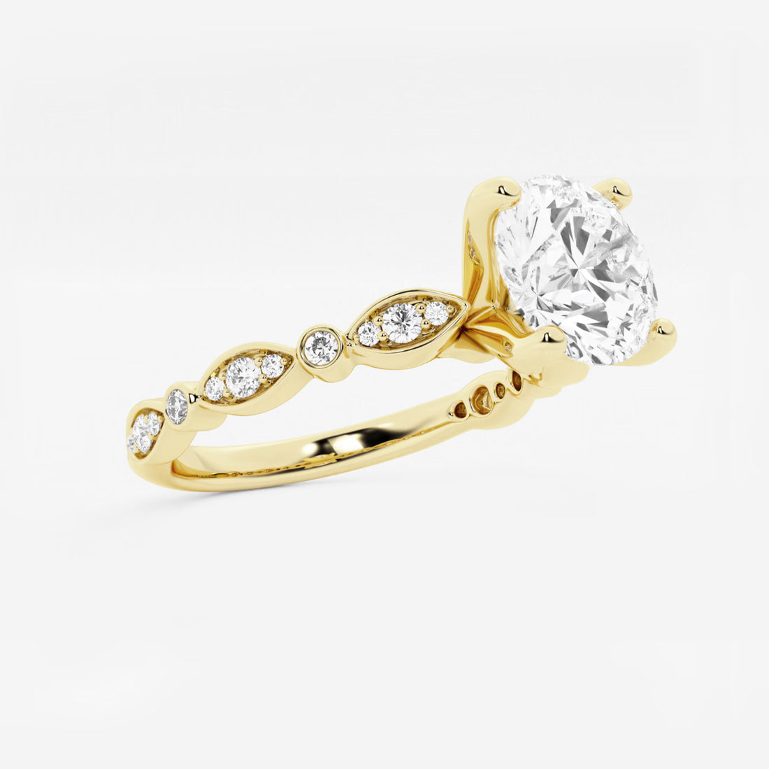 Scalloped Diamond Engagement Ring in White Gold with Round Brilliant Center Stone