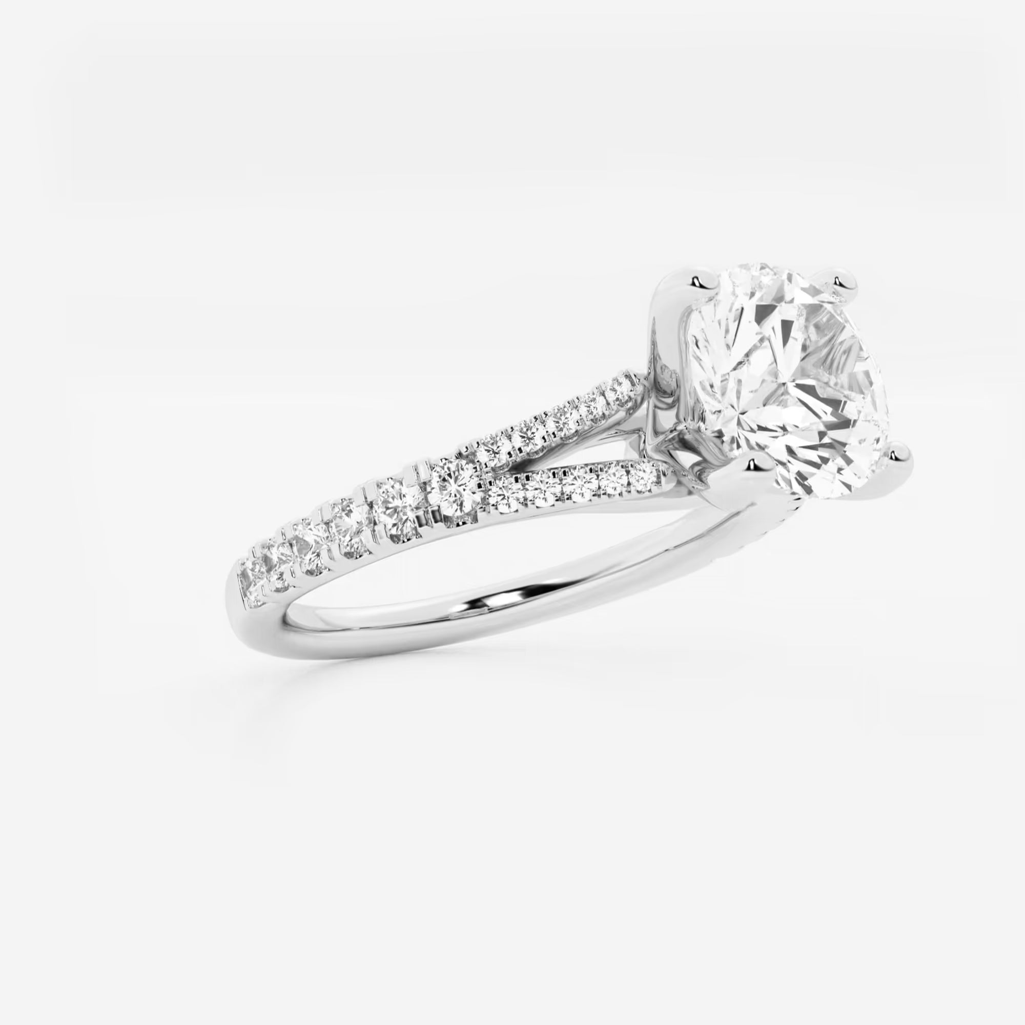 Split Shank Pavé Engagement Ring in White Gold with Round Brilliant Center Stone