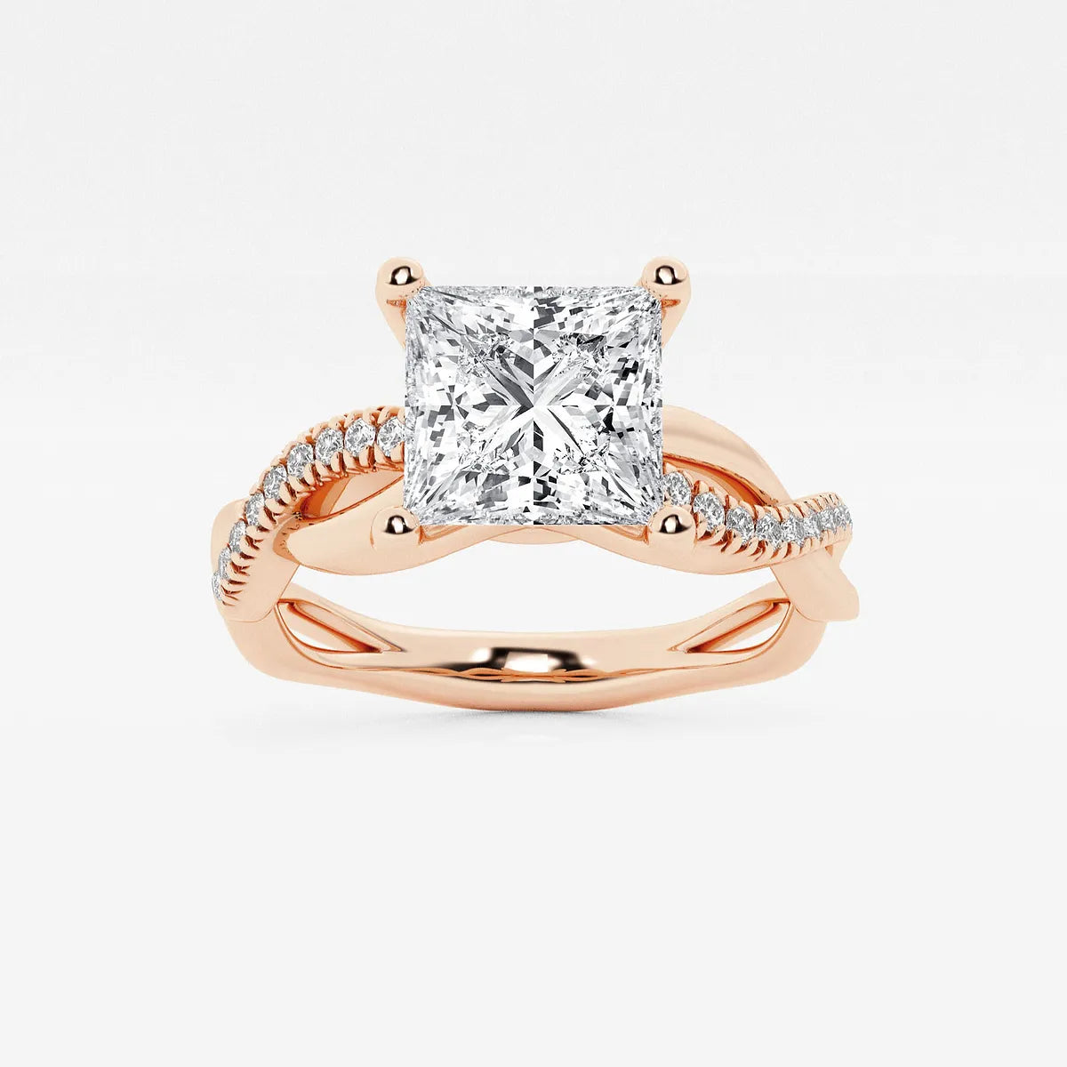 Princess Cut Lab Diamond Engagement Ring | Infinity Twisted Pavé Band