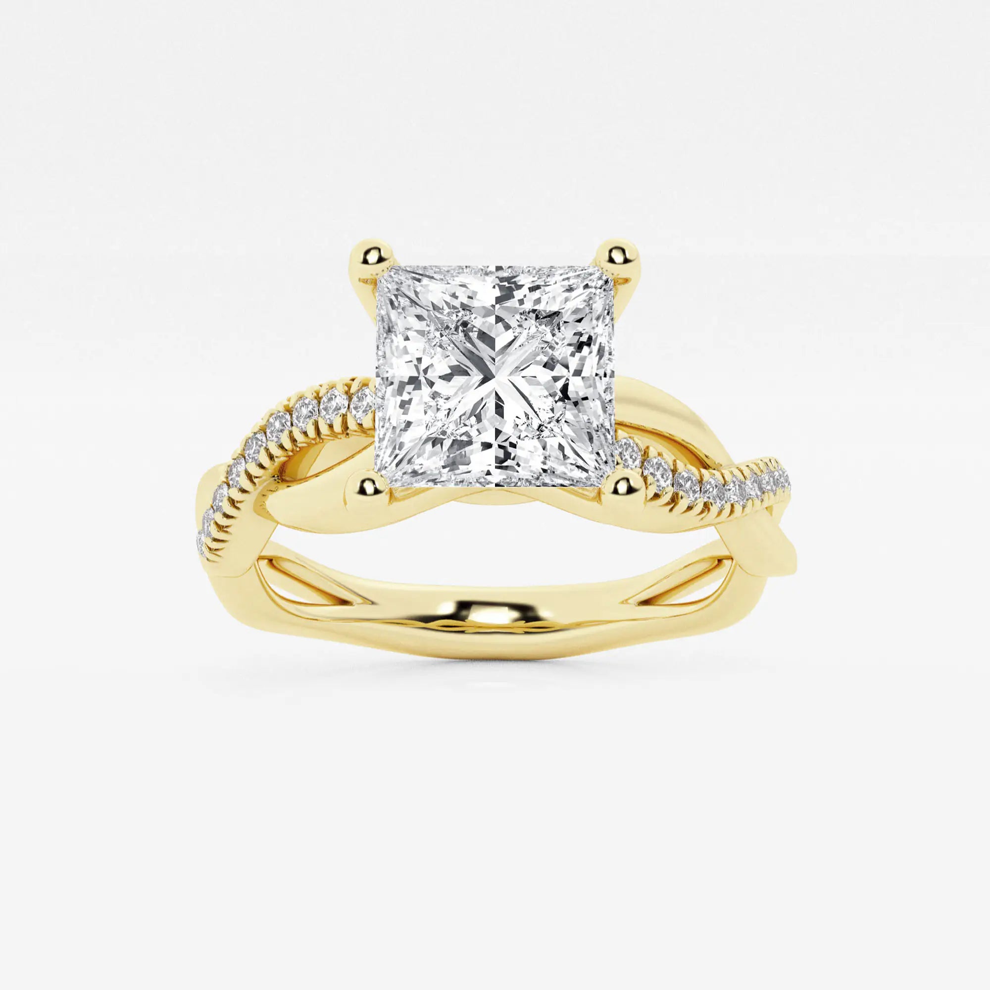 Princess Cut Lab Diamond Engagement Ring | Infinity Twisted Pavé Band