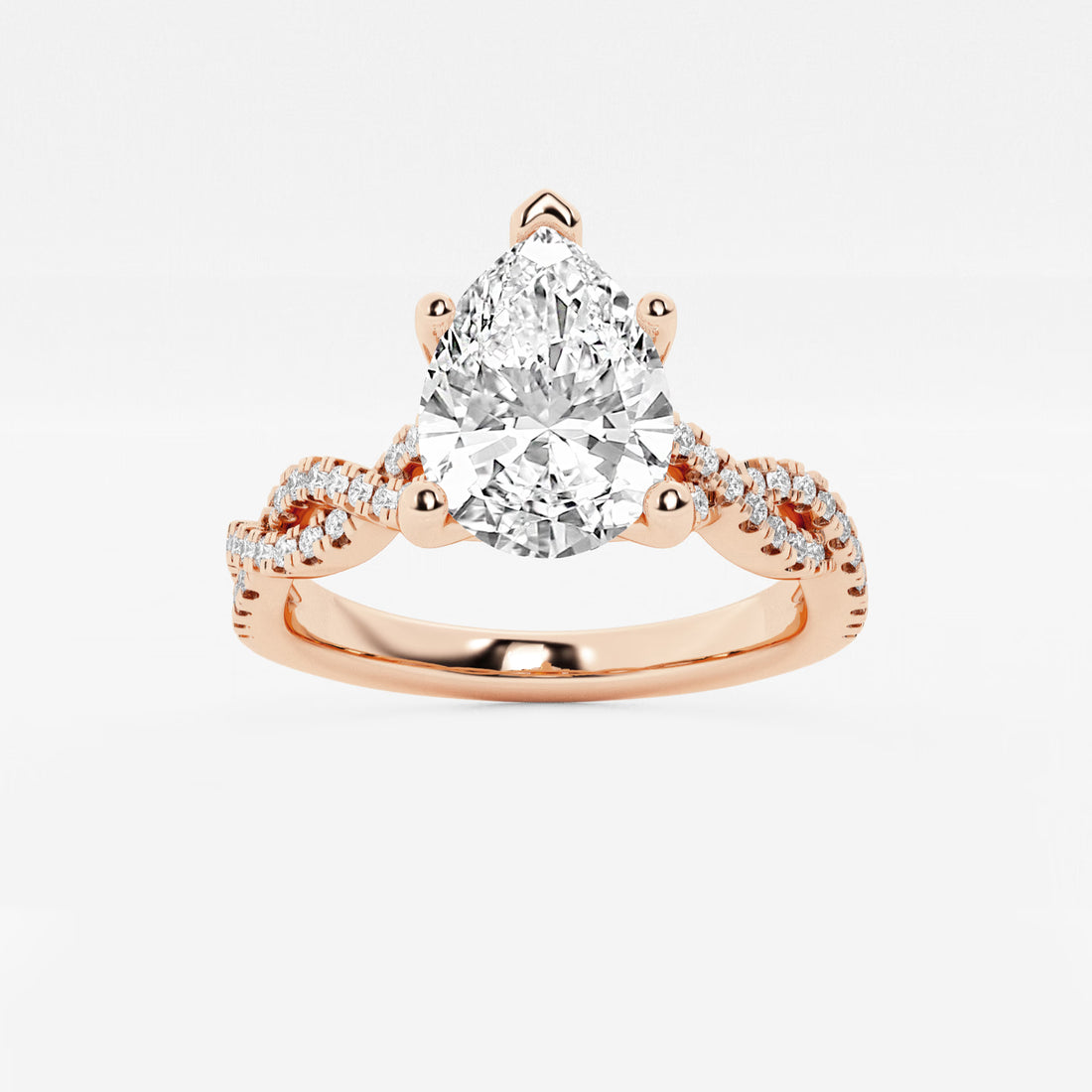 Pear Cut Lab Grown Diamond Engagement Ring, Three Stone Round Side Stone Pear Shape Diamond Ring