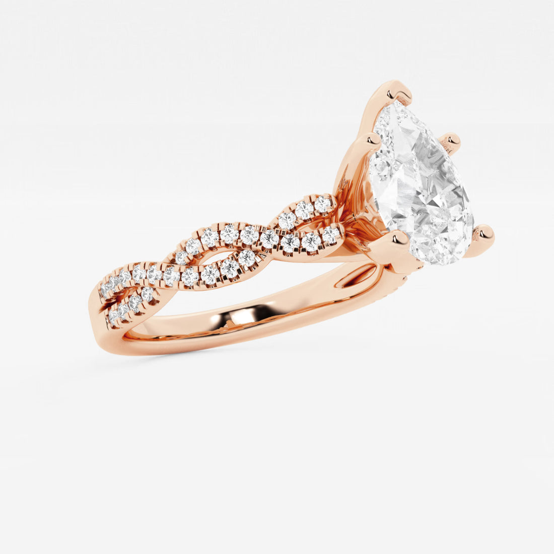 Pear Cut Lab Grown Diamond Engagement Ring, Three Stone Round Side Stone Pear Shape Diamond Ring