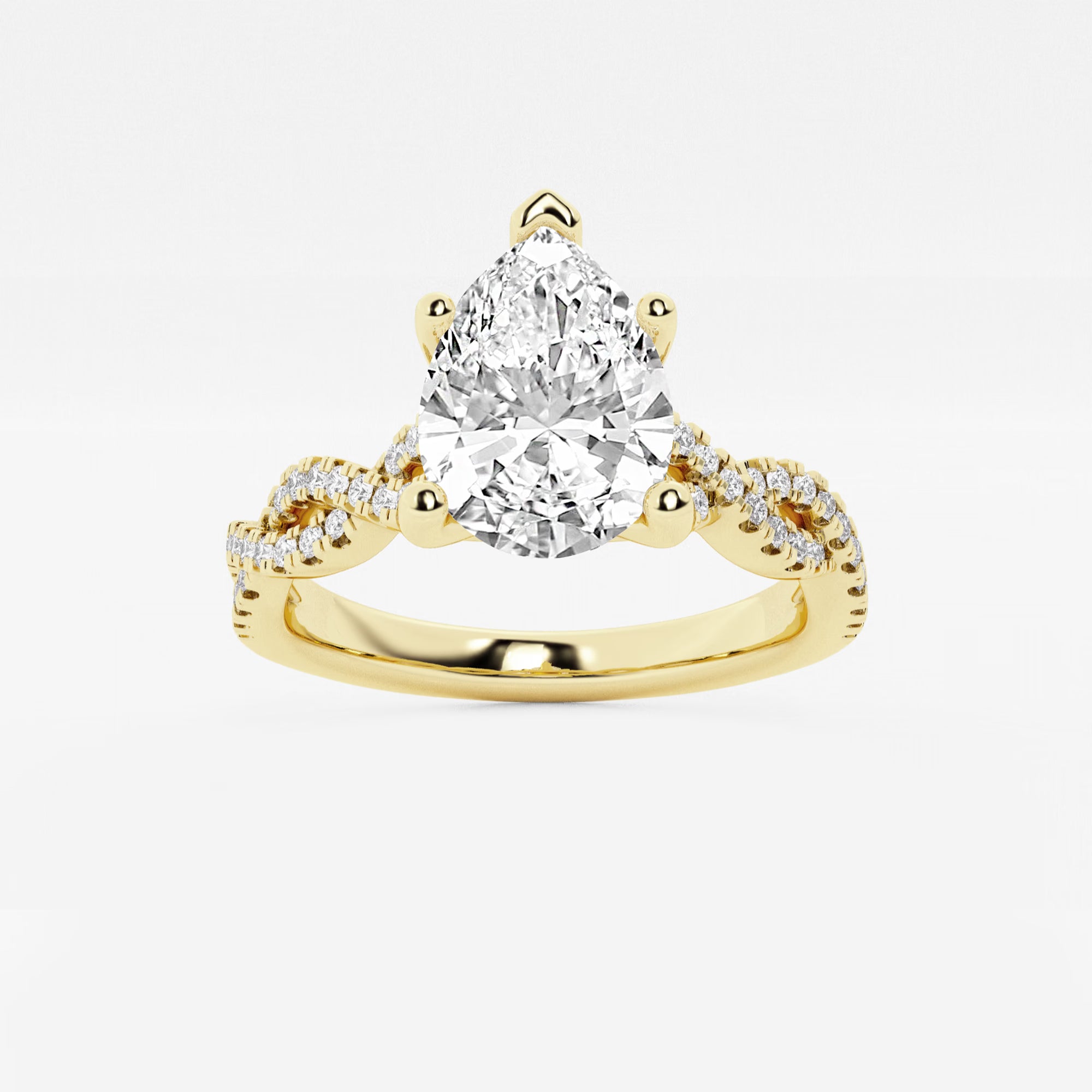 Pear Cut Lab Grown Diamond Engagement Ring, Three Stone Round Side Stone Pear Shape Diamond Ring