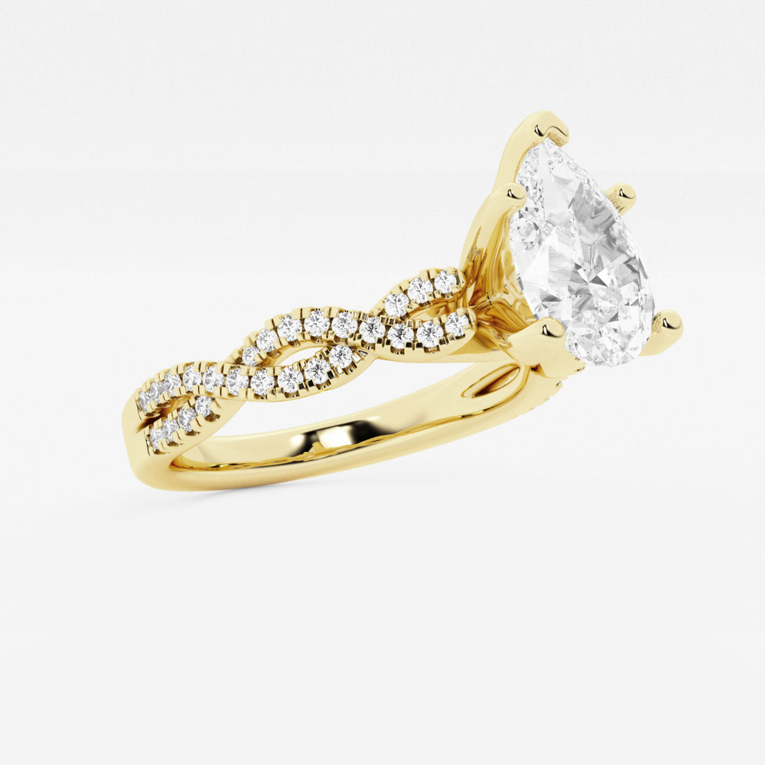 Pear Cut Lab Grown Diamond Engagement Ring, Three Stone Round Side Stone Pear Shape Diamond Ring