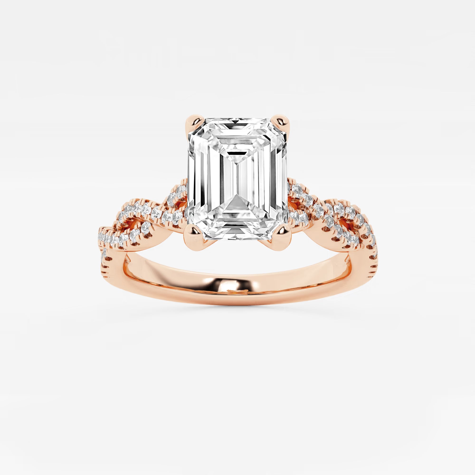 Emerald Cut Lab Diamond Engagement Ring  Infinity Twisted Pavé Band