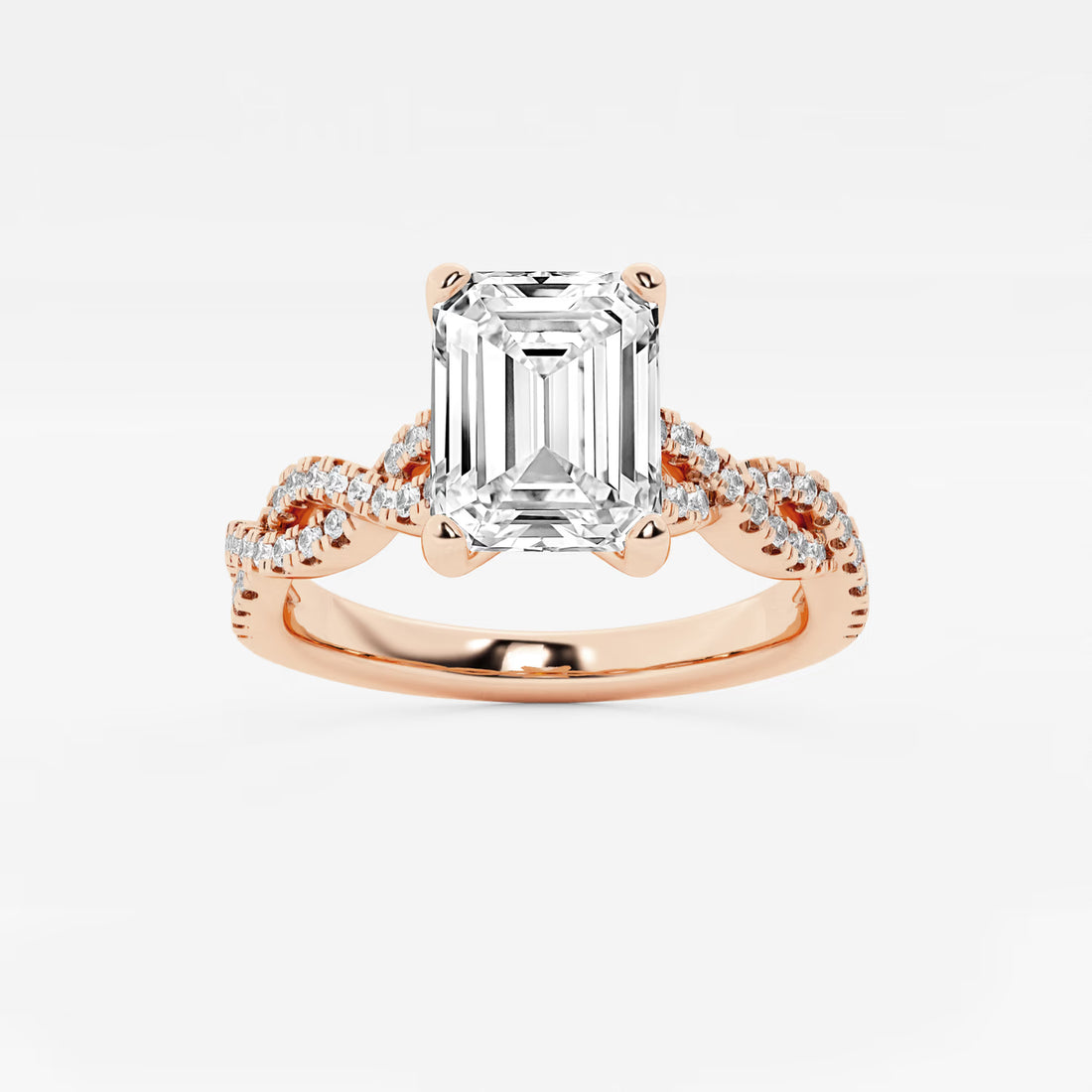 Emerald Cut Lab Diamond Engagement Ring  Infinity Twisted Pavé Band