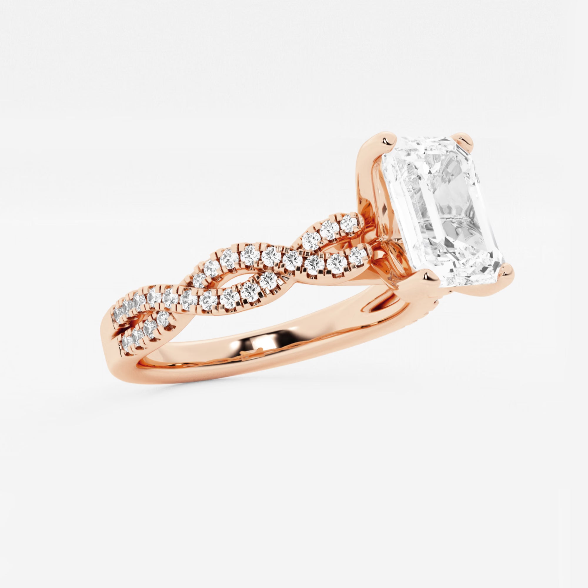Emerald Cut Lab Diamond Engagement Ring  Infinity Twisted Pavé Band