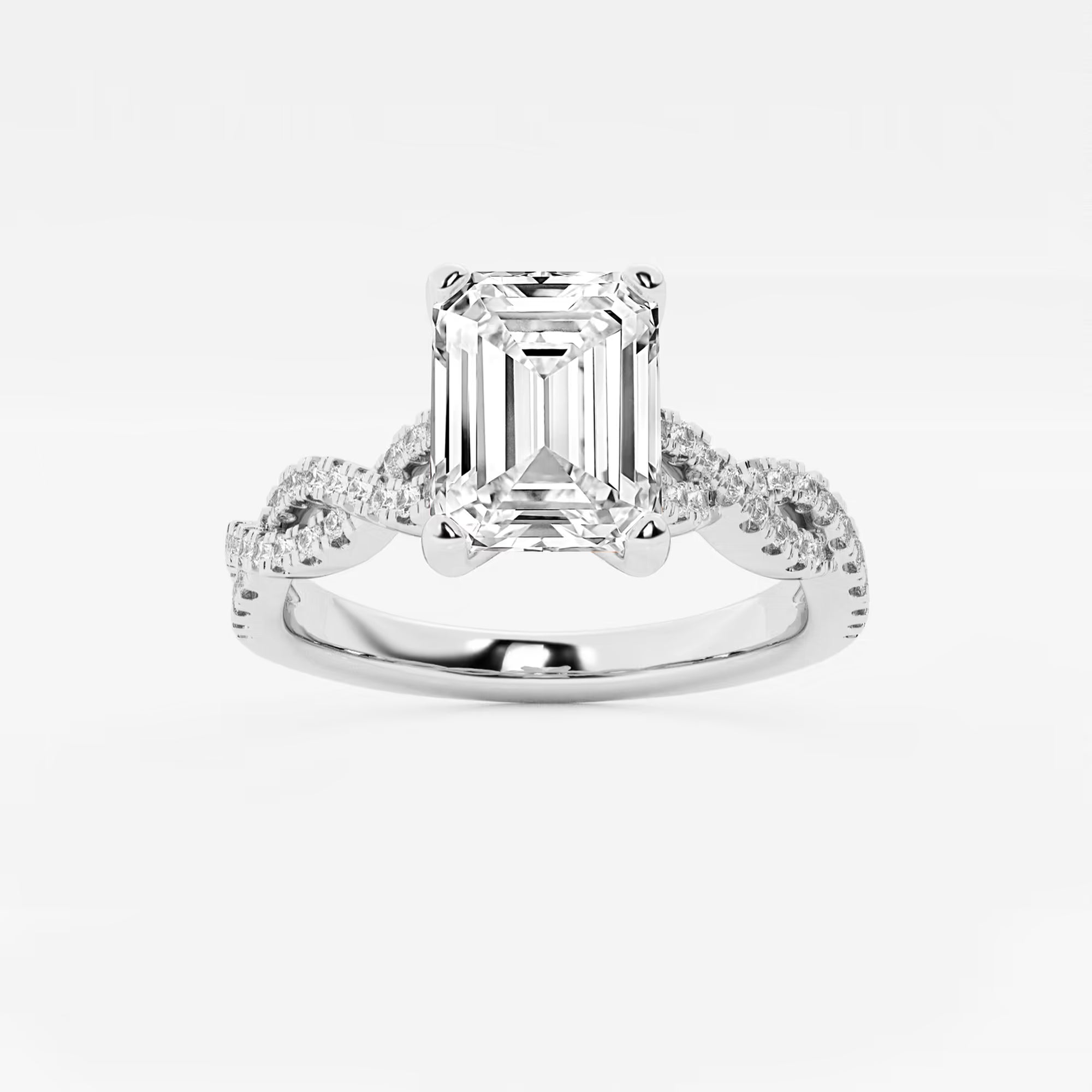 Emerald Cut Lab Diamond Engagement Ring  Infinity Twisted Pavé Band