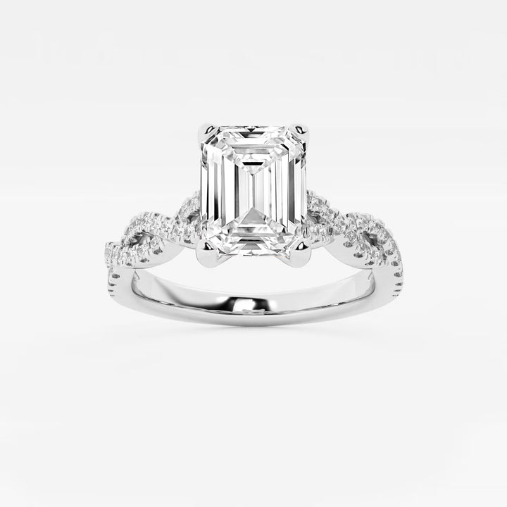Emerald Cut Lab Diamond Engagement Ring  Infinity Twisted Pavé Band