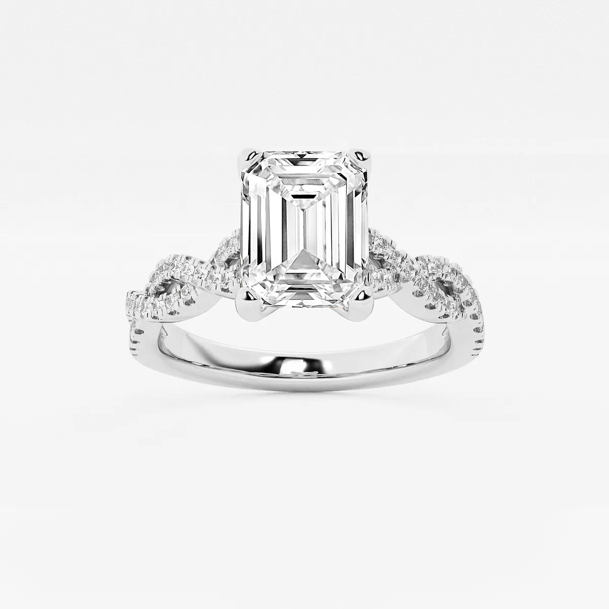 Emerald Cut Lab Diamond Engagement Ring  Infinity Twisted Pavé Band