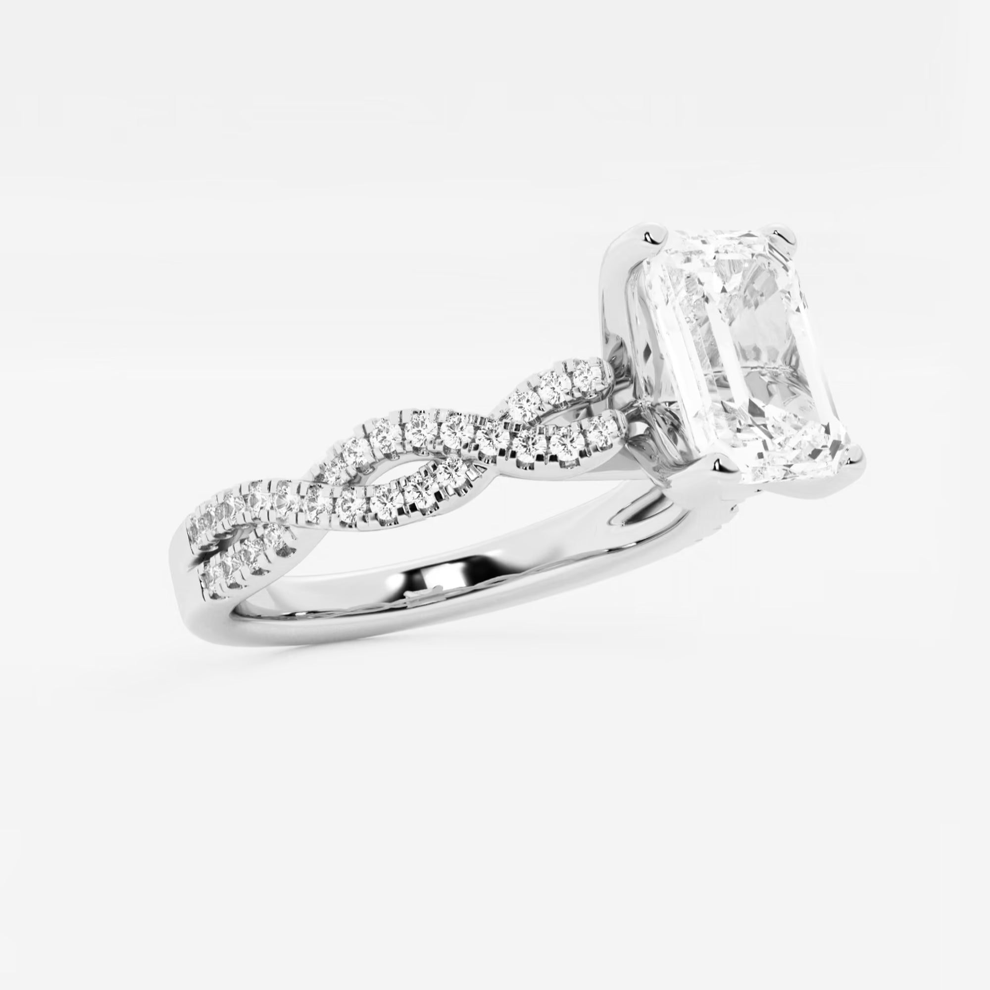 Emerald Cut Lab Diamond Engagement Ring  Infinity Twisted Pavé Band