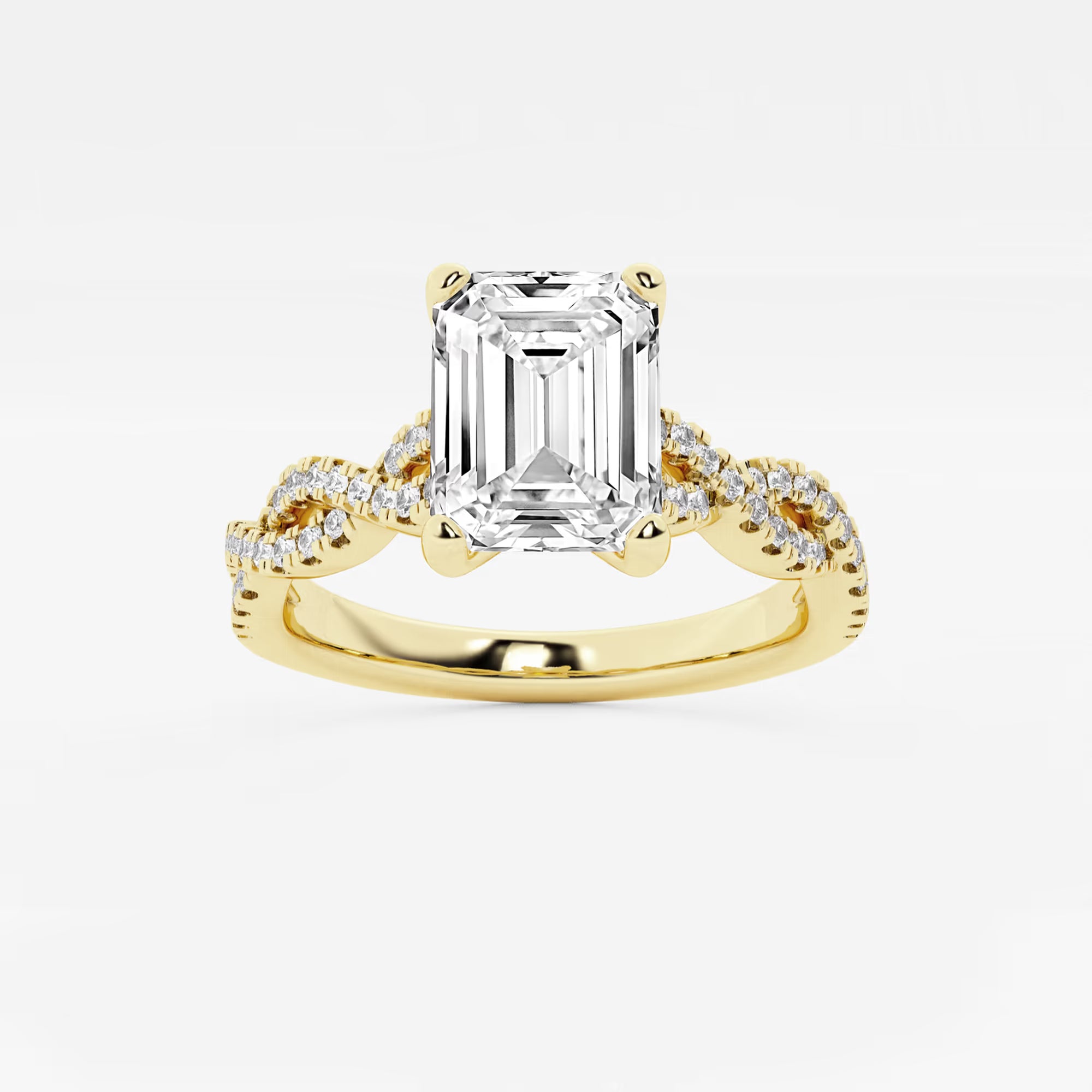 Emerald Cut Lab Diamond Engagement Ring  Infinity Twisted Pavé Band