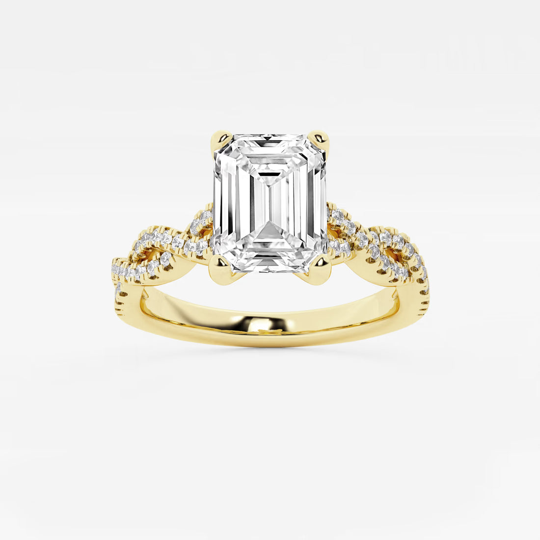 Emerald Cut Lab Diamond Engagement Ring  Infinity Twisted Pavé Band
