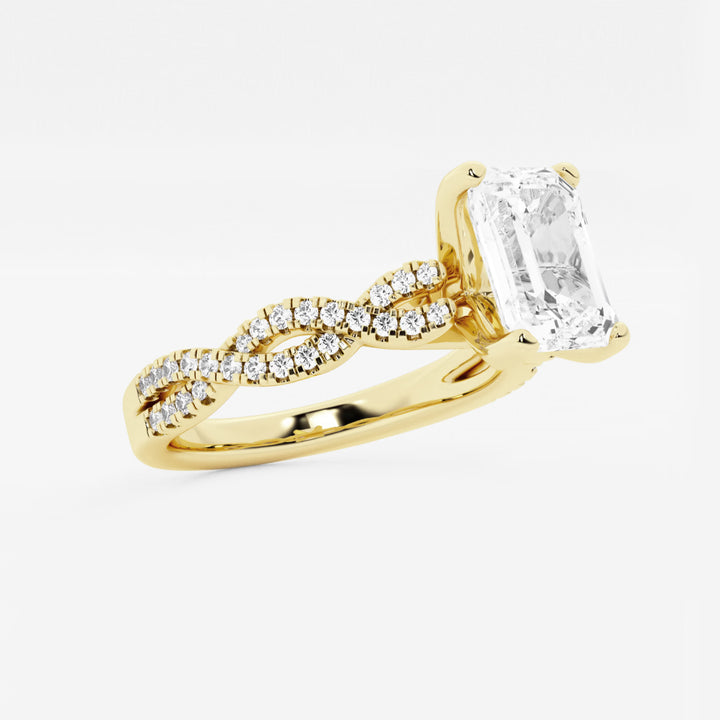 Emerald Cut Lab Diamond Engagement Ring  Infinity Twisted Pavé Band