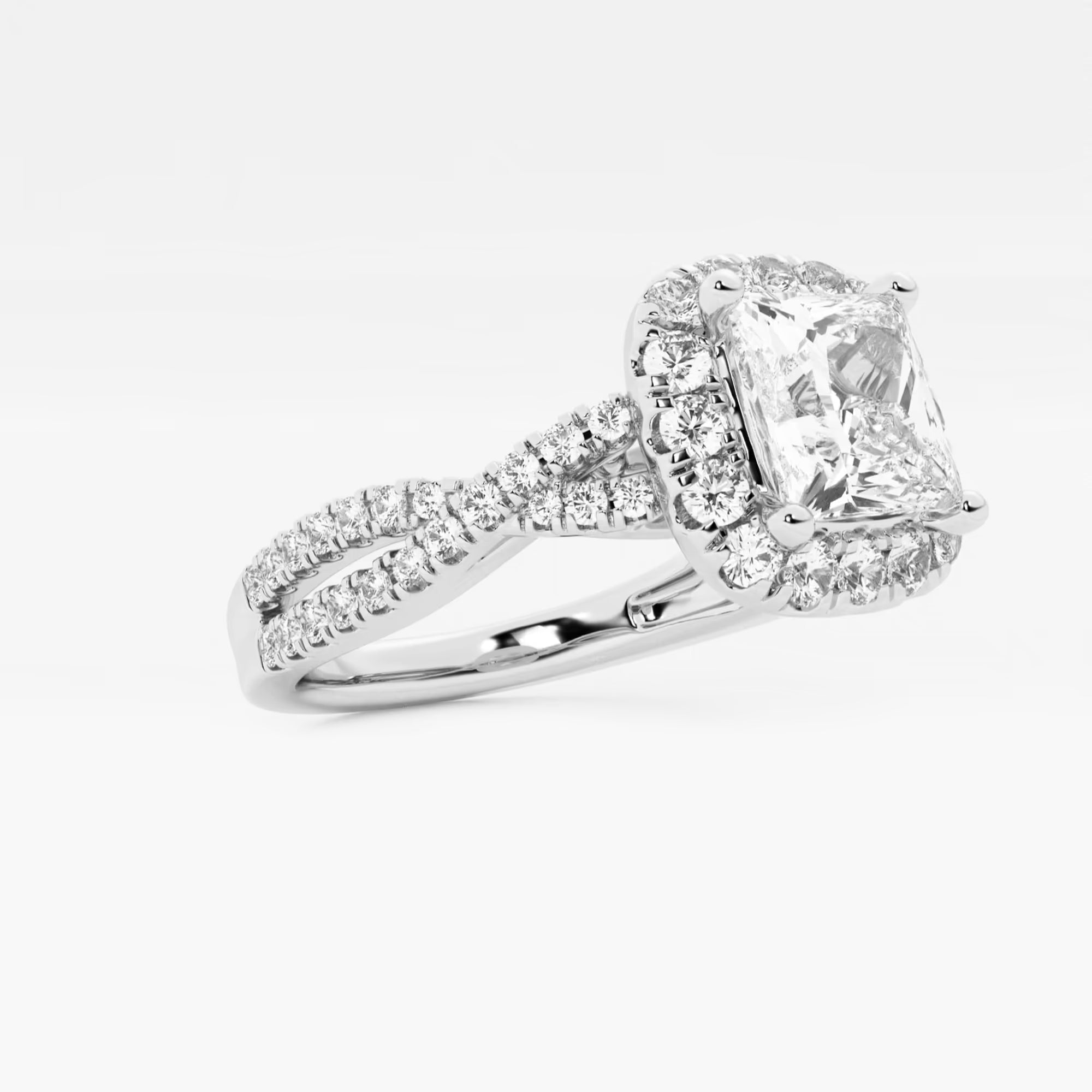 Princess Cut Lab Diamond Halo Engagement Ring | Cushion Halo & Twisted Pavé Band