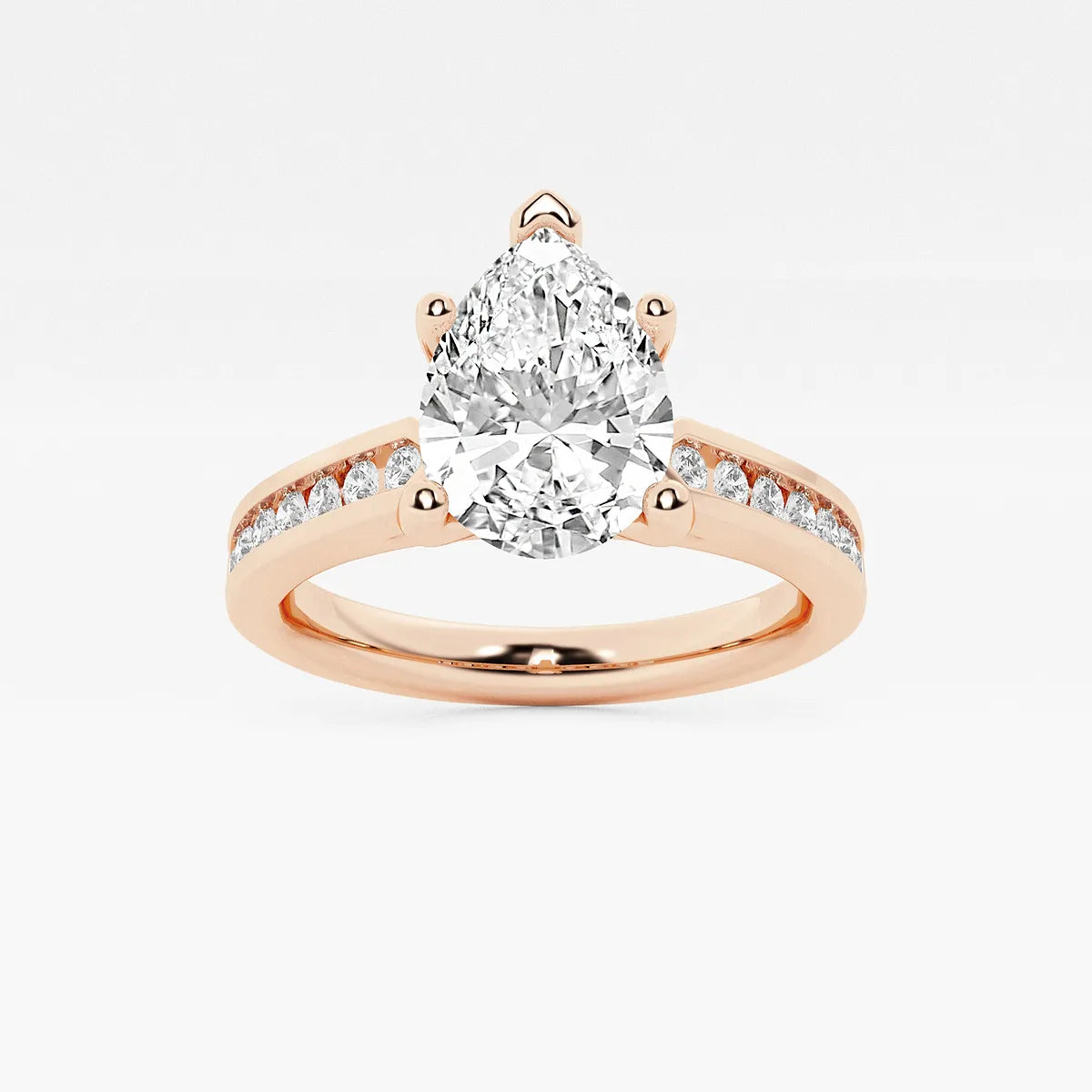 Pear Cut Lab Grown Diamond Engagement Ring, Channel Set Diamond Band