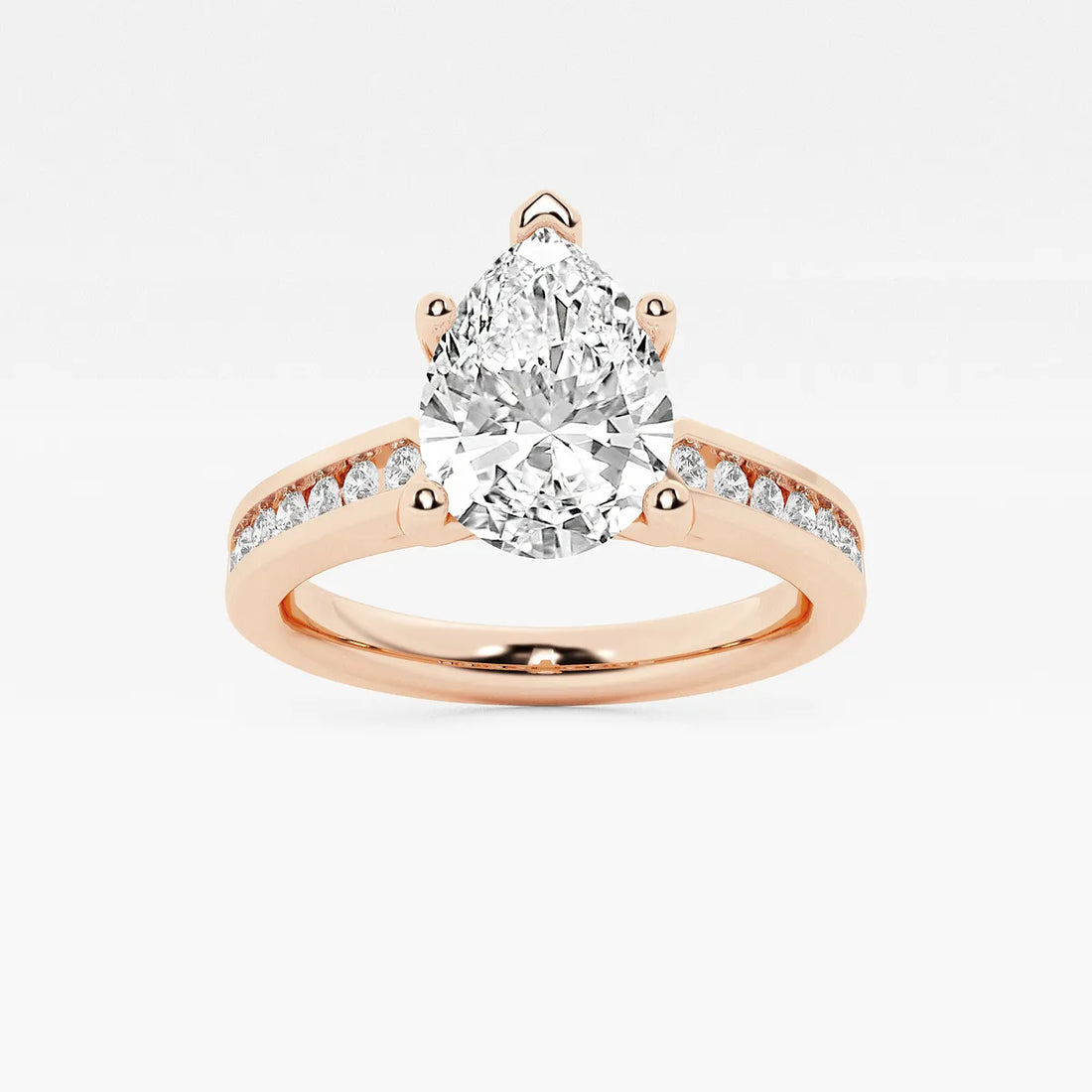 Pear Cut Lab Grown Diamond Engagement Ring, Channel Set Diamond Band