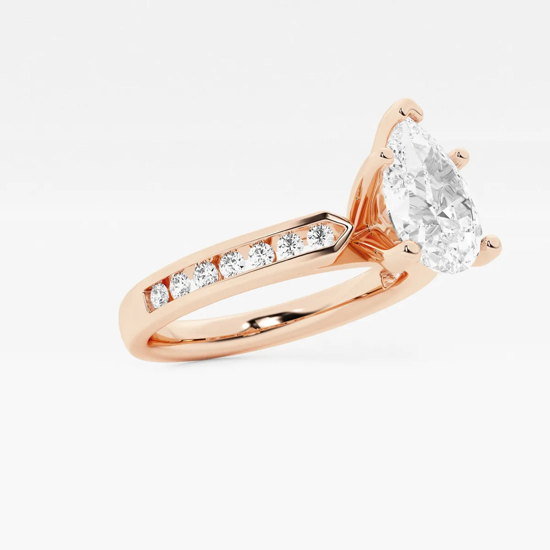 Pear Cut Lab Grown Diamond Engagement Ring, Channel Set Diamond Band