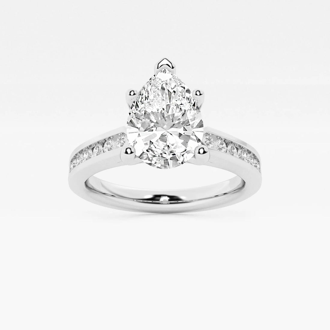 Pear Cut Lab Grown Diamond Engagement Ring, Channel Set Diamond Band