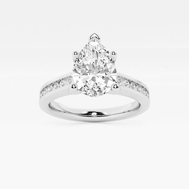 Pear Cut Lab Grown Diamond Engagement Ring, Channel Set Diamond Band