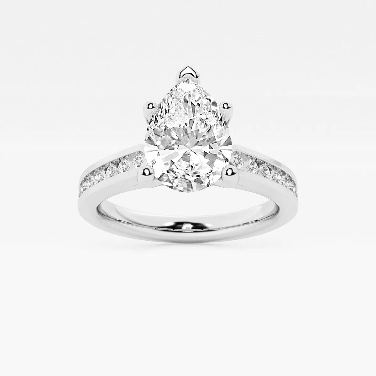 Pear Cut Lab Grown Diamond Engagement Ring, Channel Set Diamond Band