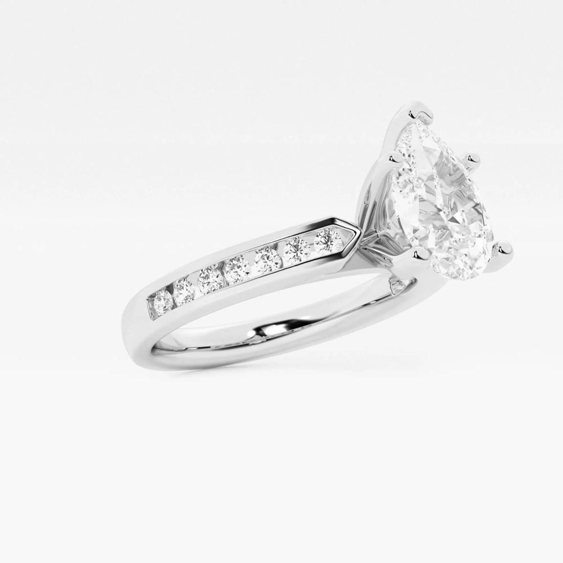 Pear Cut Lab Grown Diamond Engagement Ring, Channel Set Diamond Band