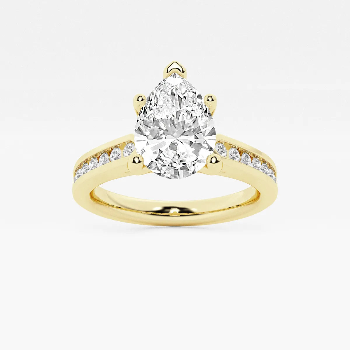 Pear Cut Lab Grown Diamond Engagement Ring, Channel Set Diamond Band