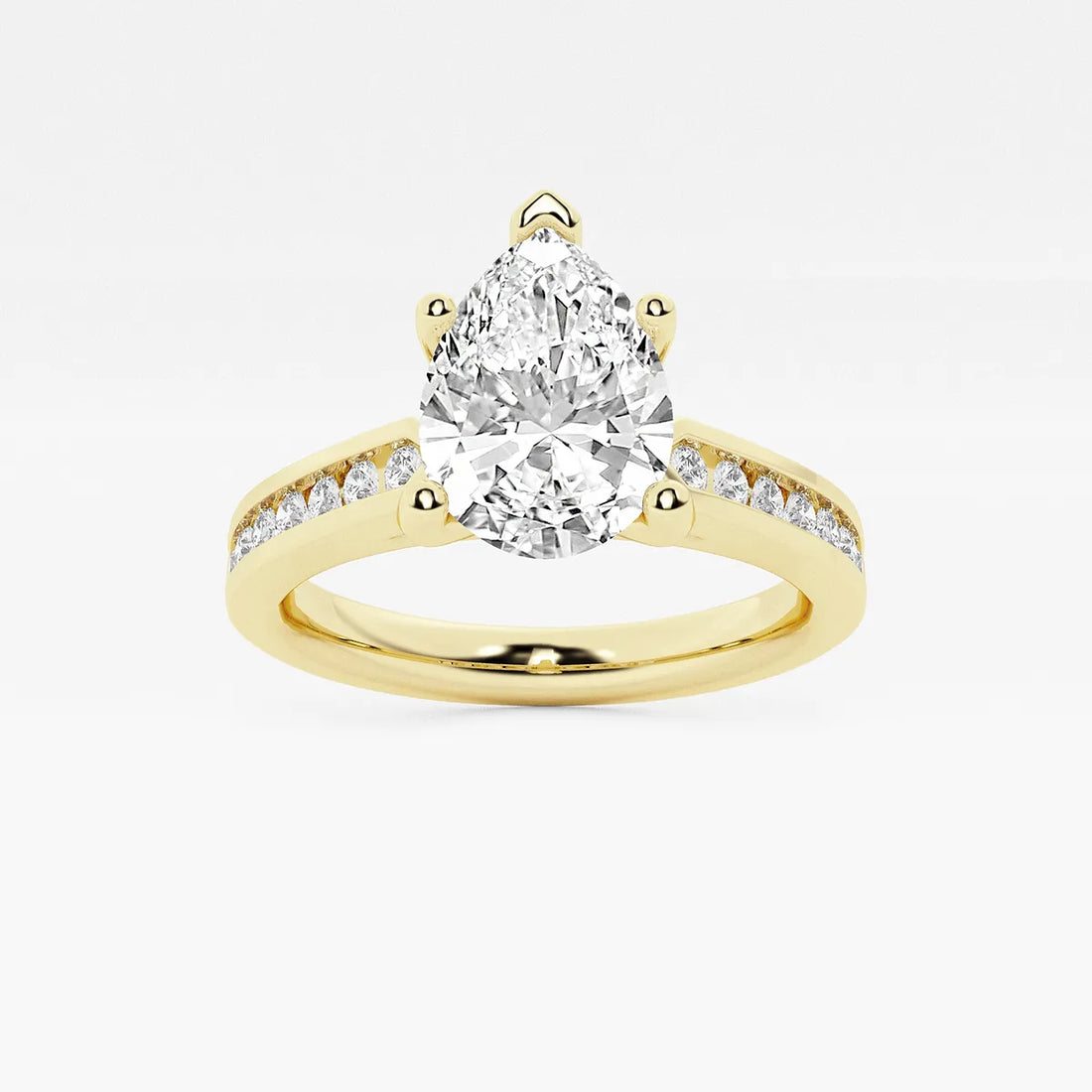 Pear Cut Lab Grown Diamond Engagement Ring, Channel Set Diamond Band