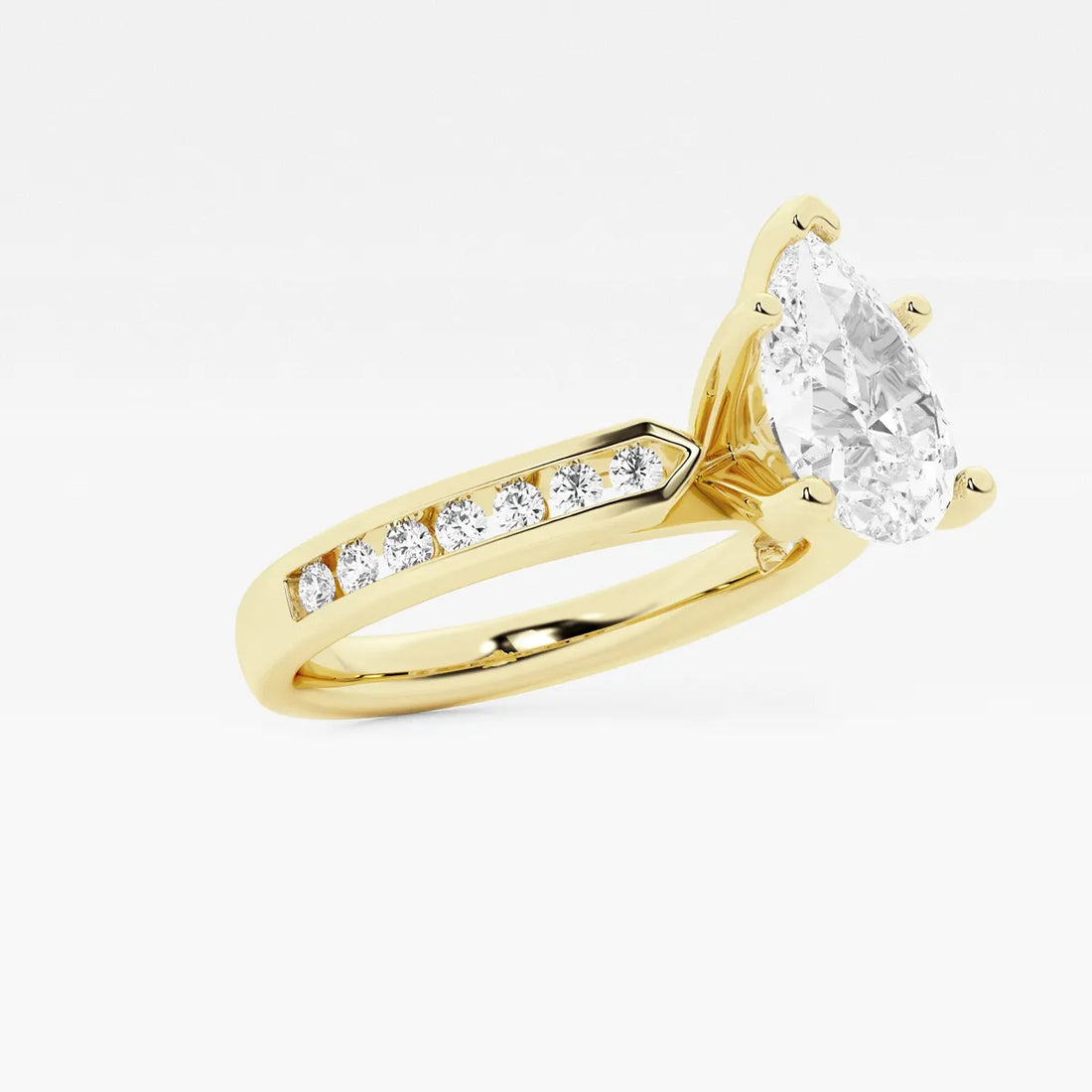 Pear Cut Lab Grown Diamond Engagement Ring, Channel Set Diamond Band