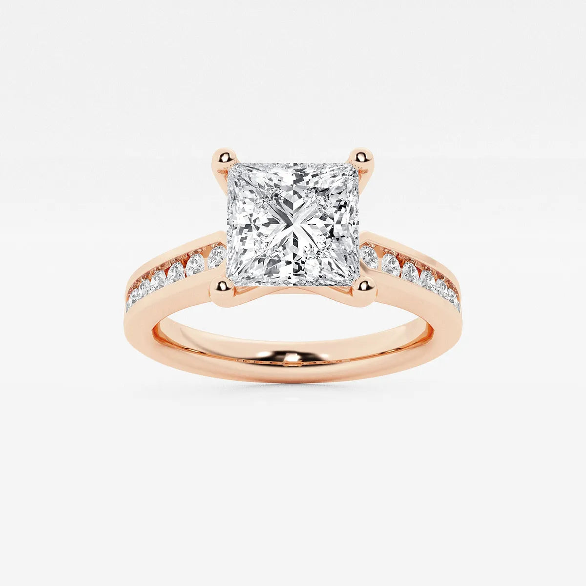 Princess Cut Lab Diamond Engagement Ring | Channel Set Diamond Band