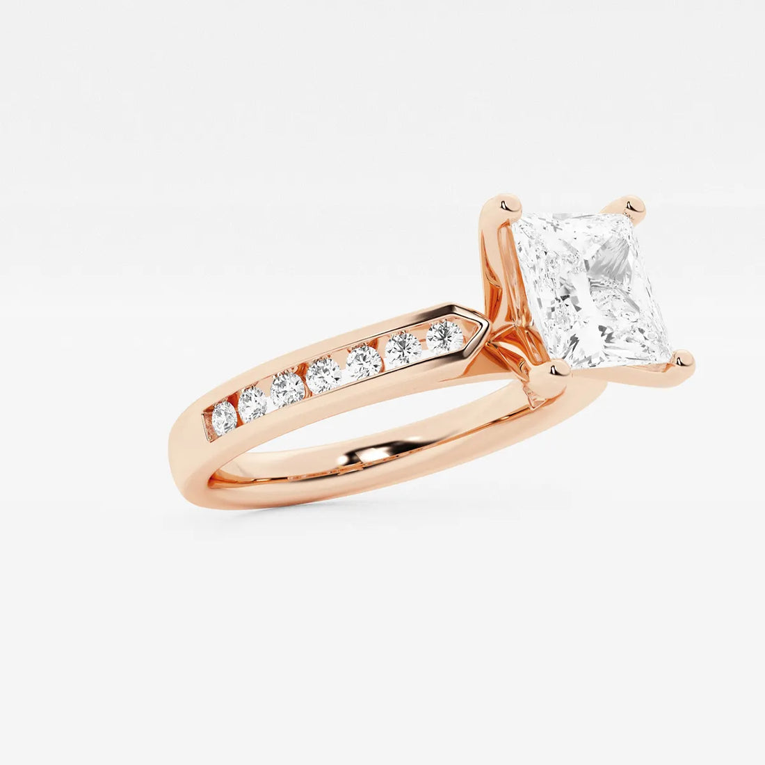 Princess Cut Lab Diamond Engagement Ring | Channel Set Diamond Band