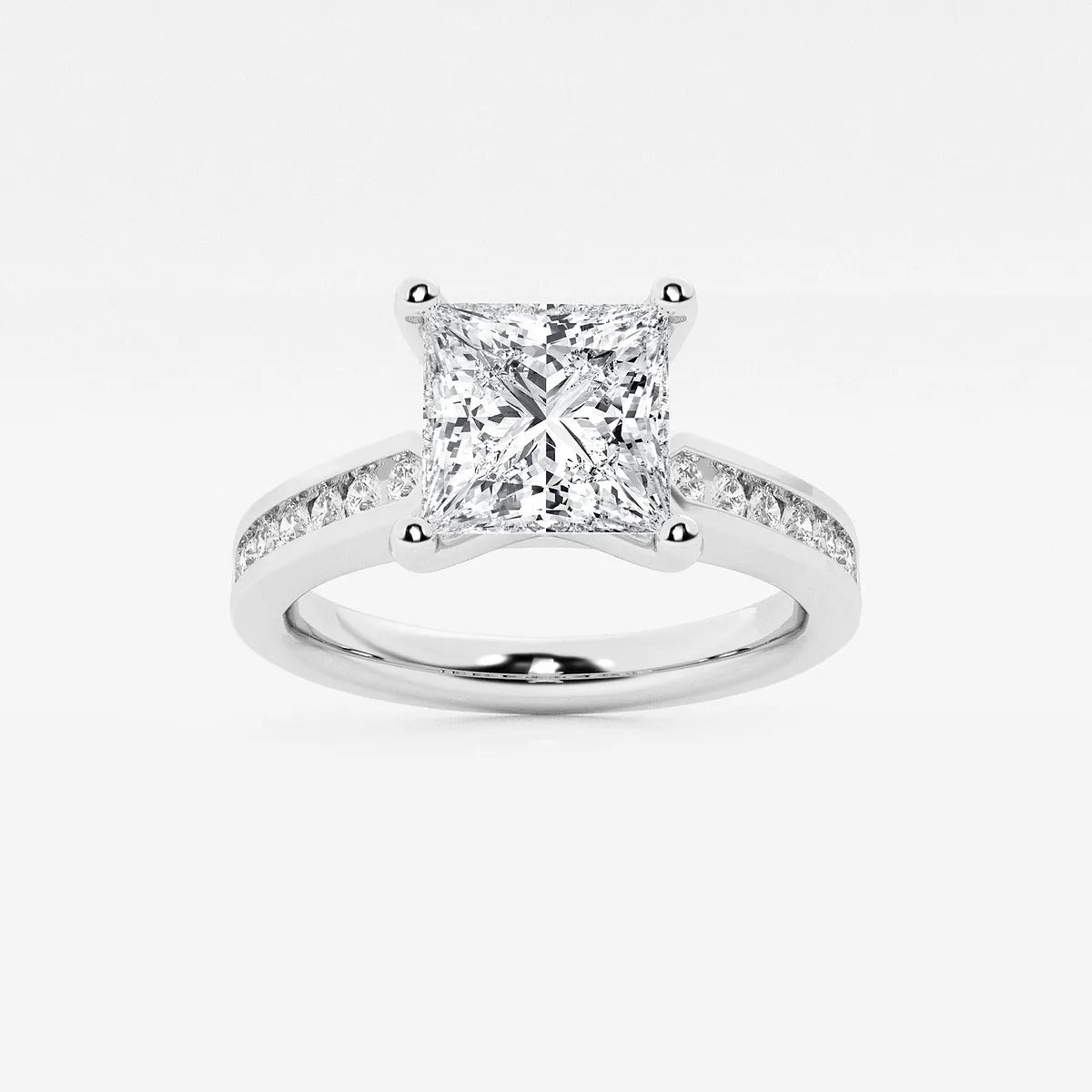 Princess Cut Lab Diamond Engagement Ring | Channel Set Diamond Band