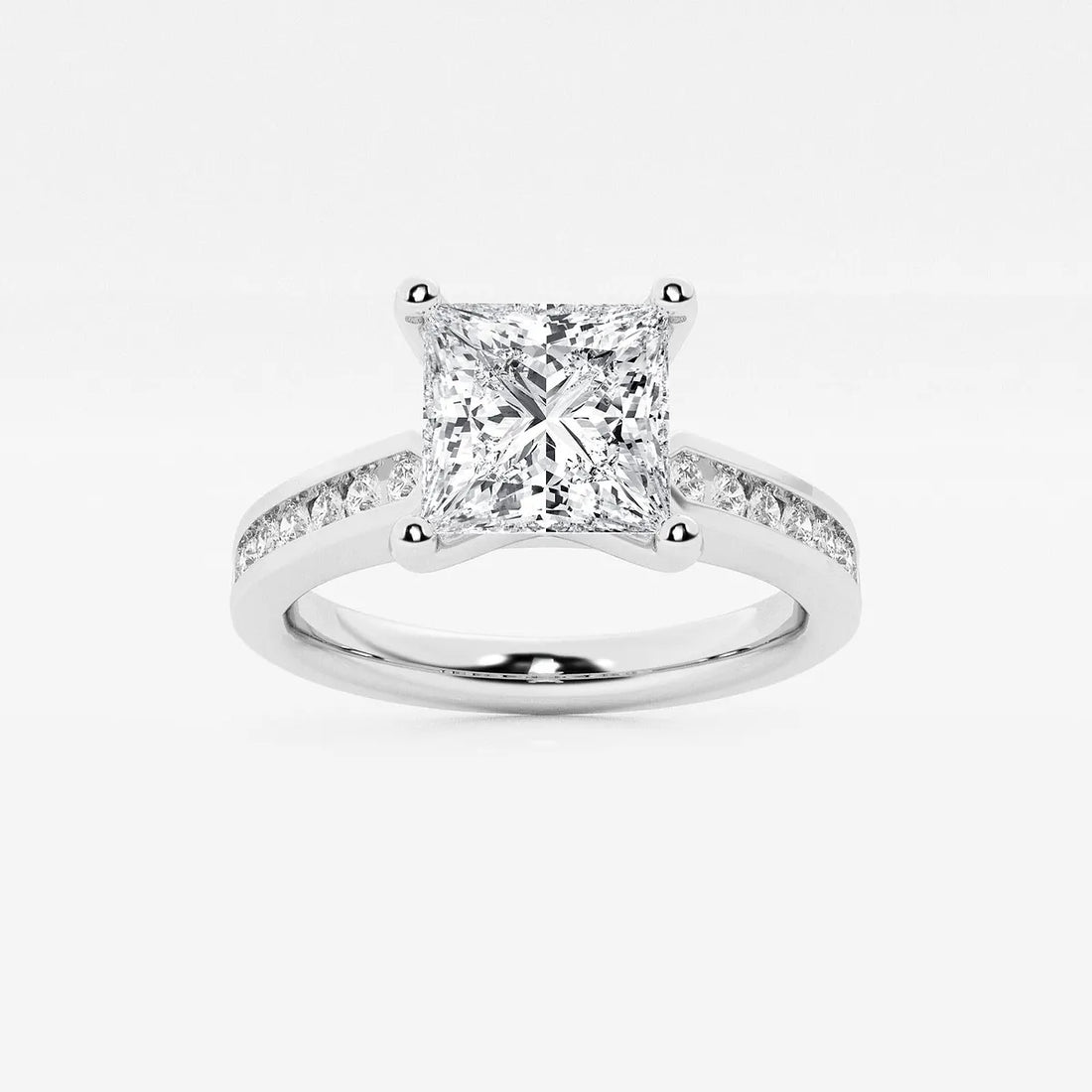 Princess Cut Lab Diamond Engagement Ring | Channel Set Diamond Band