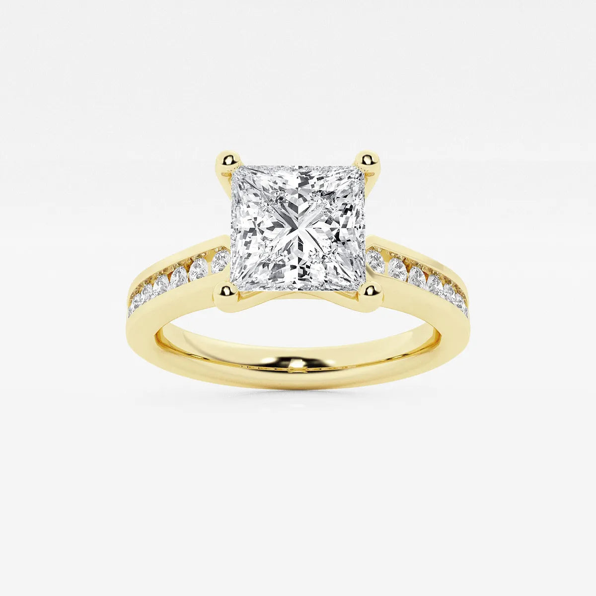 Princess Cut Lab Diamond Engagement Ring | Channel Set Diamond Band