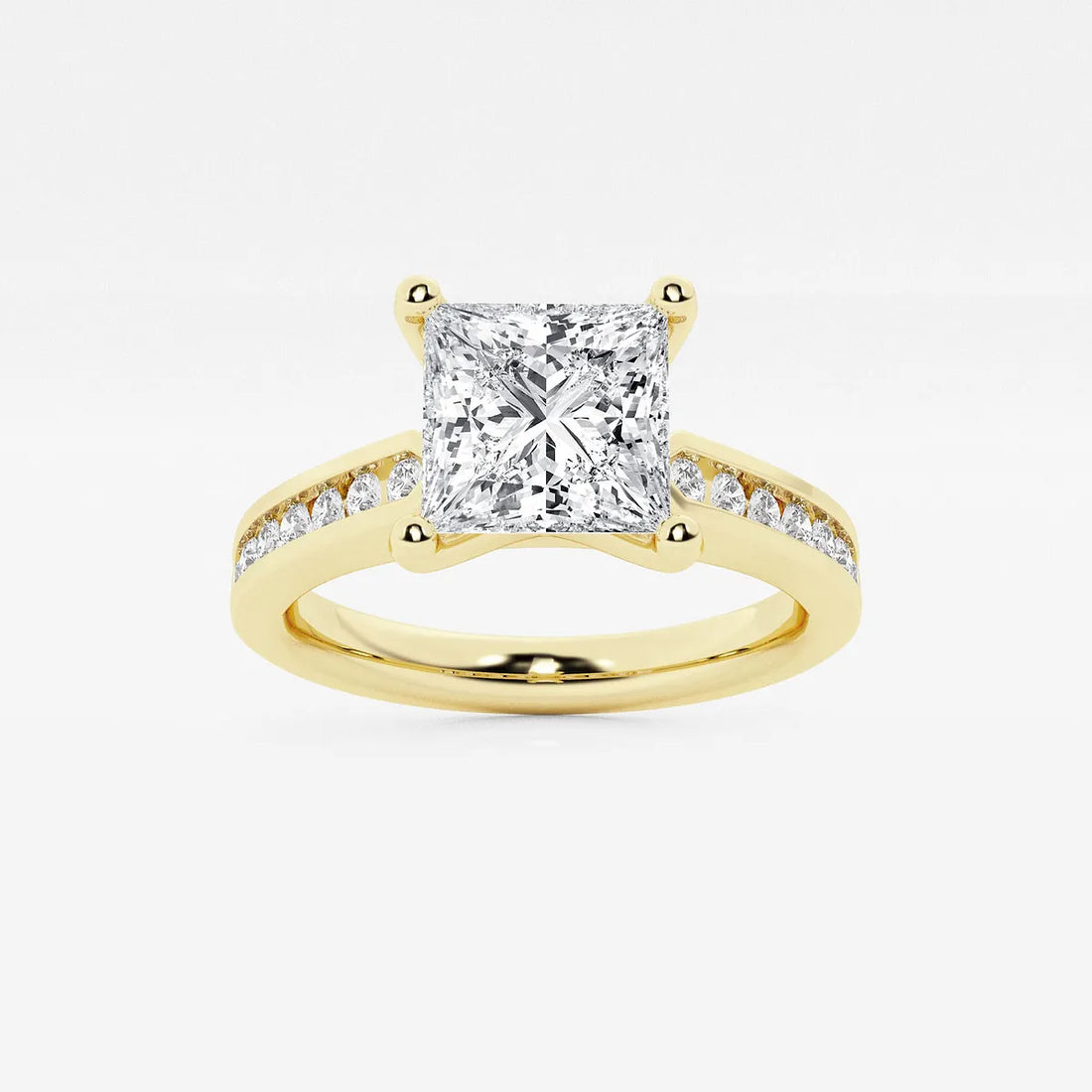 Princess Cut Lab Diamond Engagement Ring | Channel Set Diamond Band