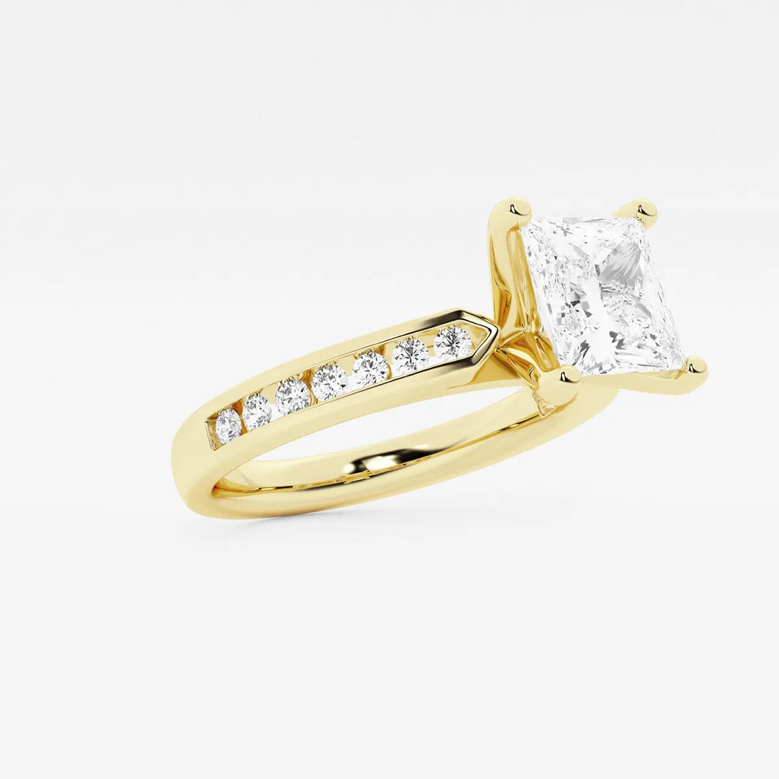 Princess Cut Lab Diamond Engagement Ring | Channel Set Diamond Band