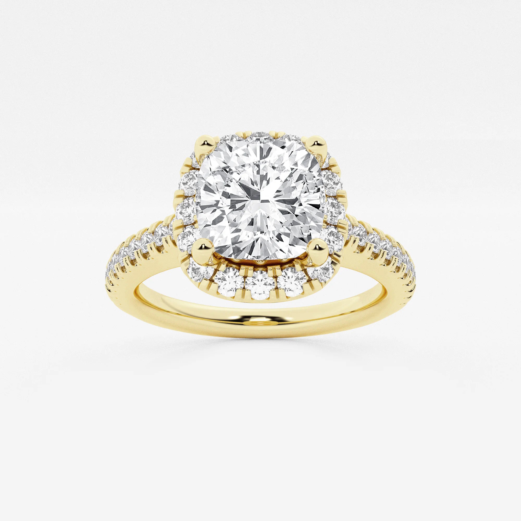 Cushion Lab Grown Diamond French Pavé Halo Engagement Ring