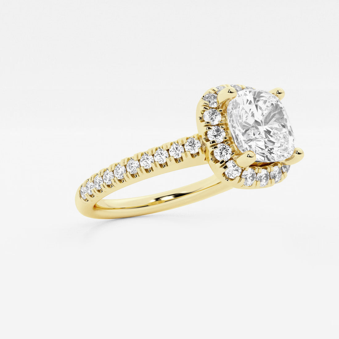 Cushion Lab Grown Diamond French Pavé Halo Engagement Ring