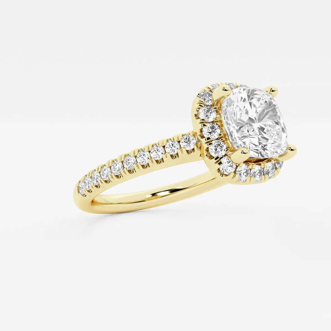 Cushion Lab Grown Diamond V-Prong Halo Engagement Ring