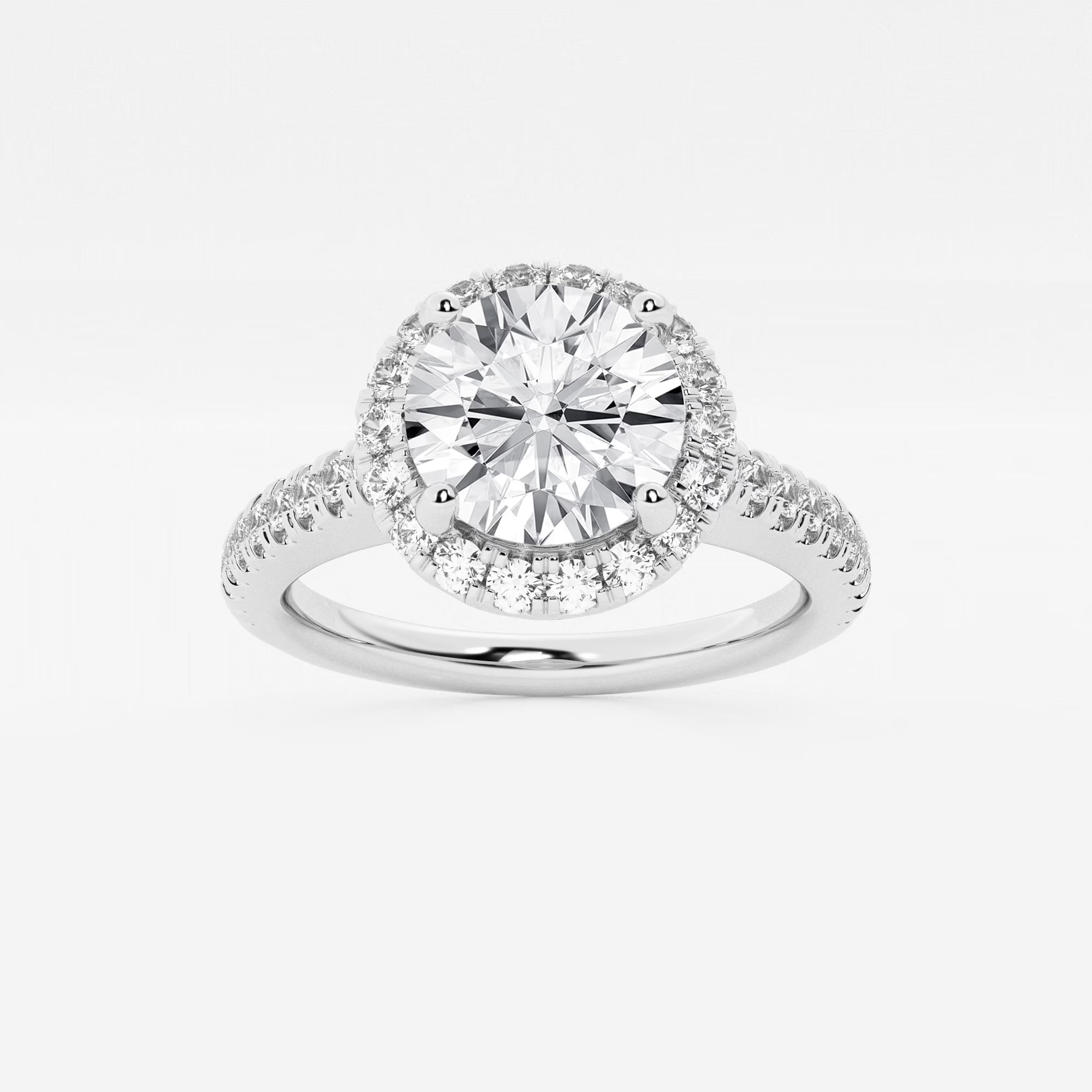 Round Cut Lab Grown Diamond Halo Engagement Ring   Pavé Diamond Band