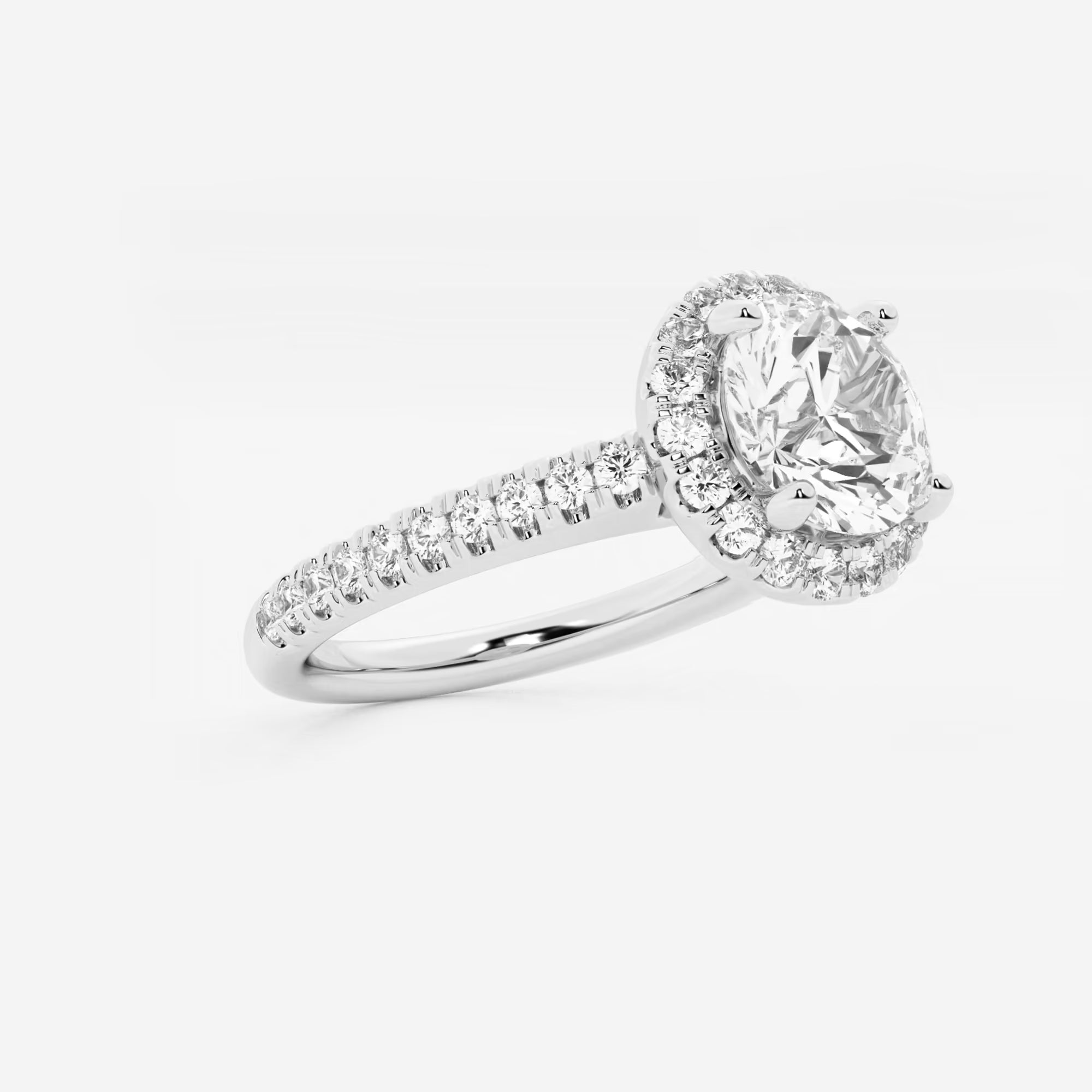 Round Cut Lab Grown Diamond Halo Engagement Ring   Pavé Diamond Band